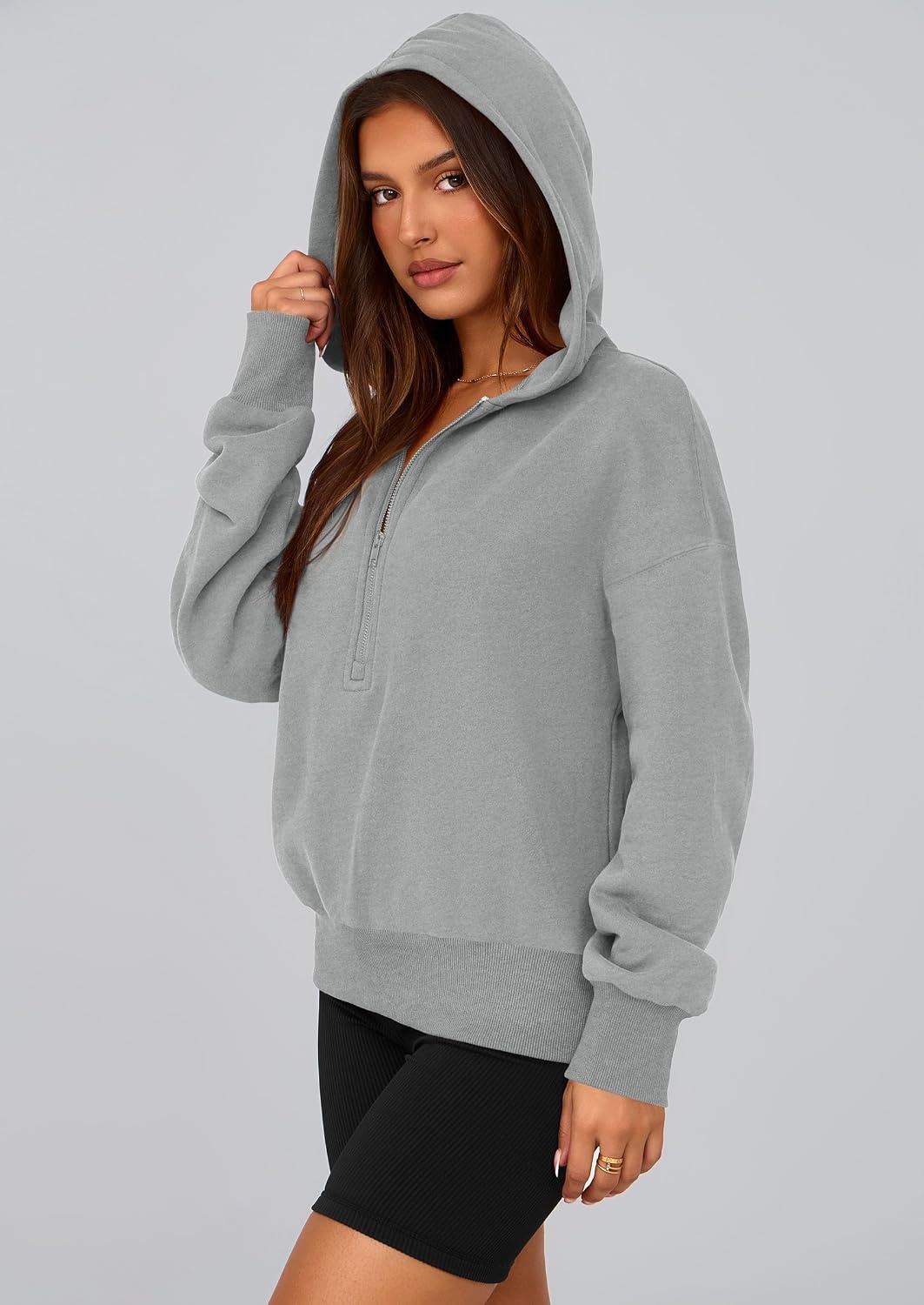 image:imagePRETTYGARDEN Womens Fall Half Zip Cropped Hoodie SweatshirtStyle 3grey