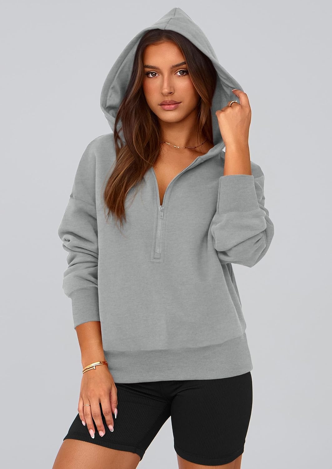 image:imagePRETTYGARDEN Womens Fall Half Zip Cropped Hoodie SweatshirtStyle 3grey