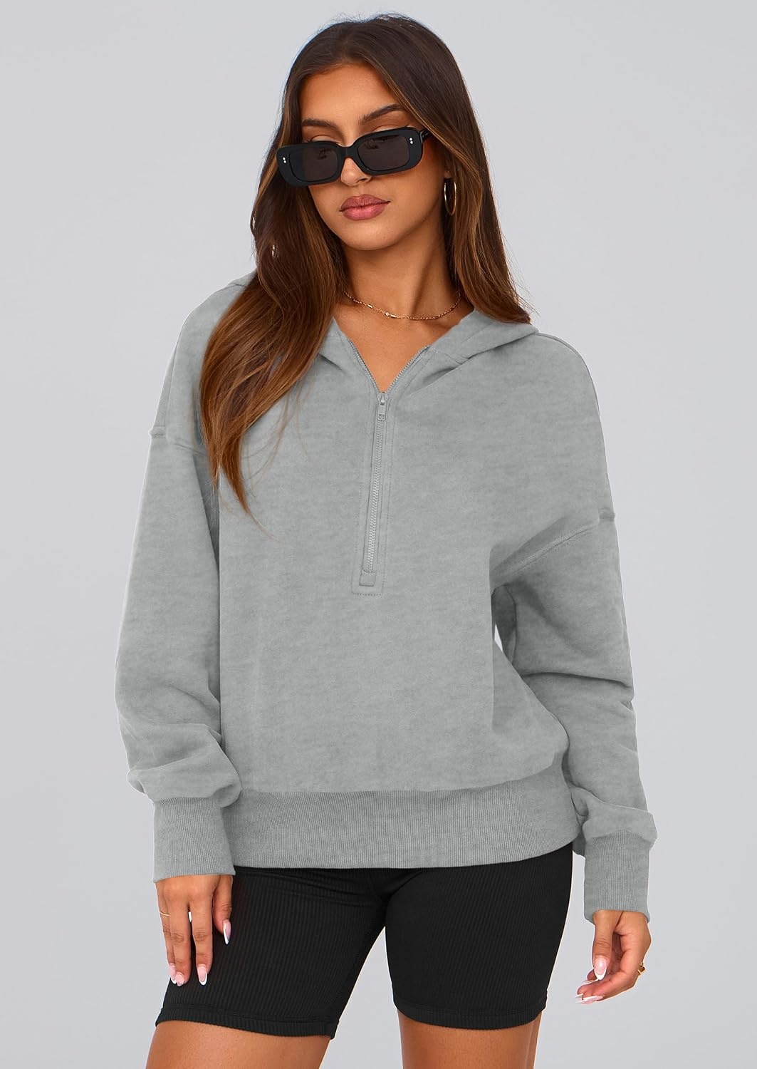 image:imagePRETTYGARDEN Womens Fall Half Zip Cropped Hoodie SweatshirtStyle 3grey