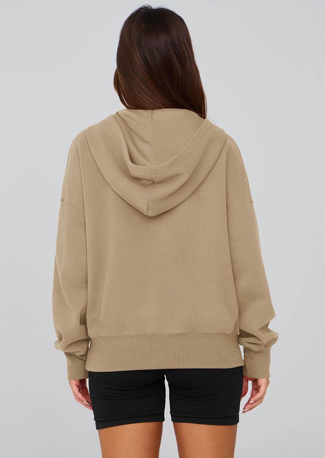 image:imagePRETTYGARDEN Womens Fall Half Zip Cropped Hoodie SweatshirtStyle 3khaki
