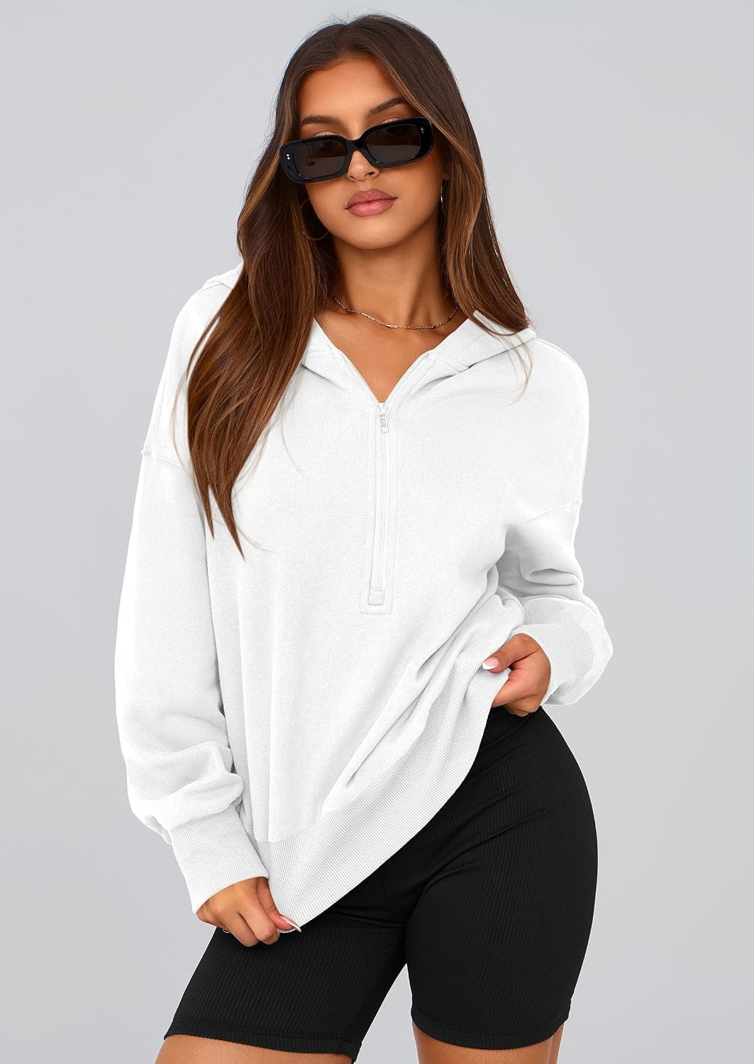 image:imagePRETTYGARDEN Womens Fall Half Zip Cropped Hoodie SweatshirtStyle 3white