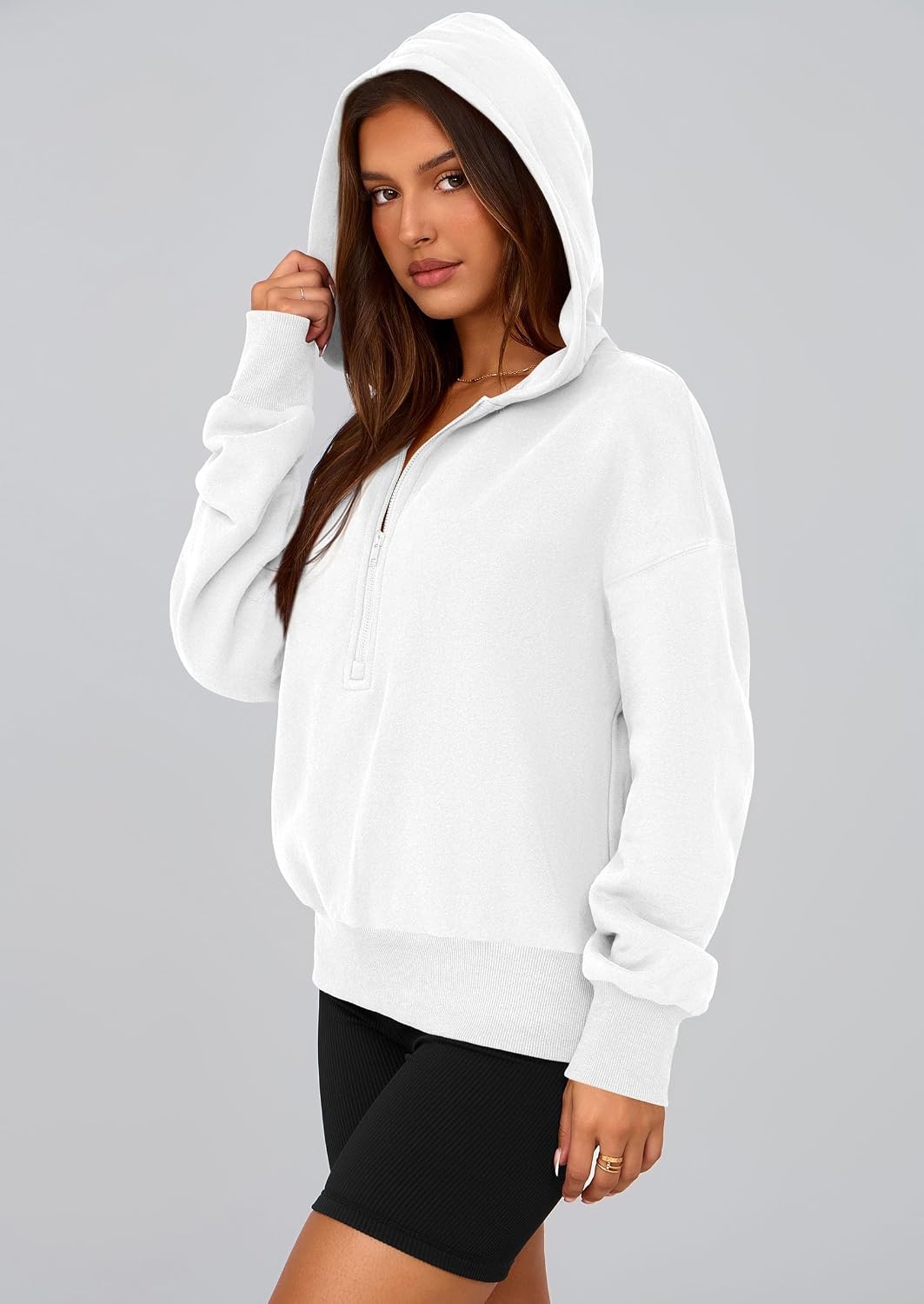 image:imagePRETTYGARDEN Womens Fall Half Zip Cropped Hoodie SweatshirtStyle 3white
