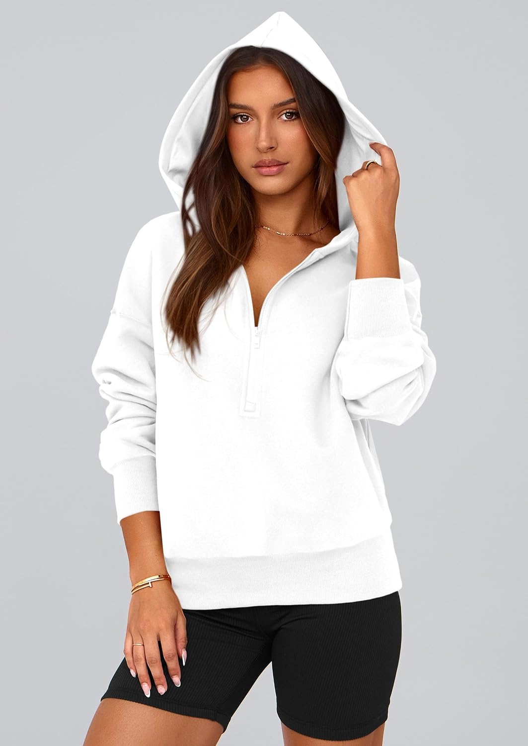 image:imagePRETTYGARDEN Womens Fall Half Zip Cropped Hoodie SweatshirtStyle 3white