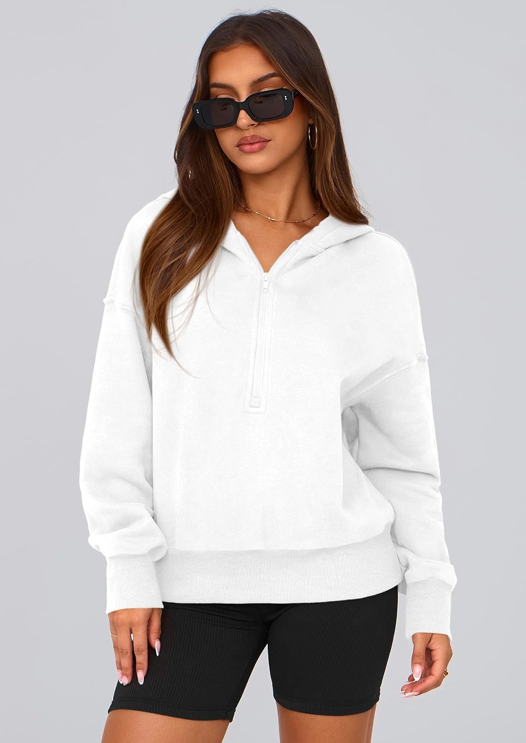 image:imagePRETTYGARDEN Womens Fall Half Zip Cropped Hoodie SweatshirtStyle 3white