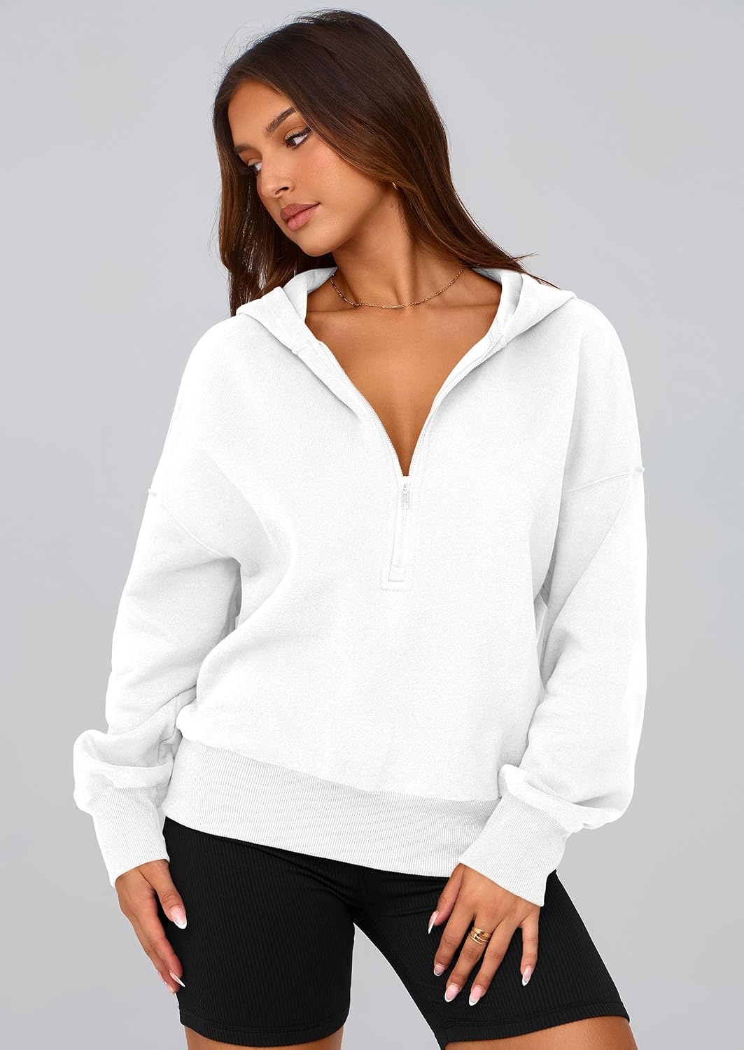image:imagePRETTYGARDEN Womens Fall Half Zip Cropped Hoodie SweatshirtStyle 3white