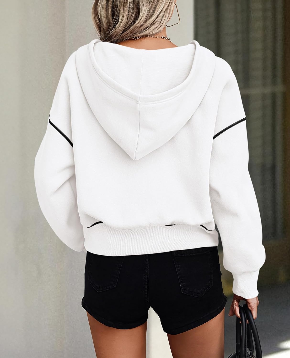image:imagePRETTYGARDEN Womens Fall Half Zip Cropped Hoodie SweatshirtWhite