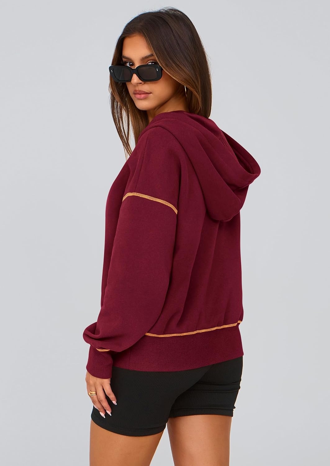 image:imagePRETTYGARDEN Womens Fall Half Zip Cropped Hoodie SweatshirtWine Red