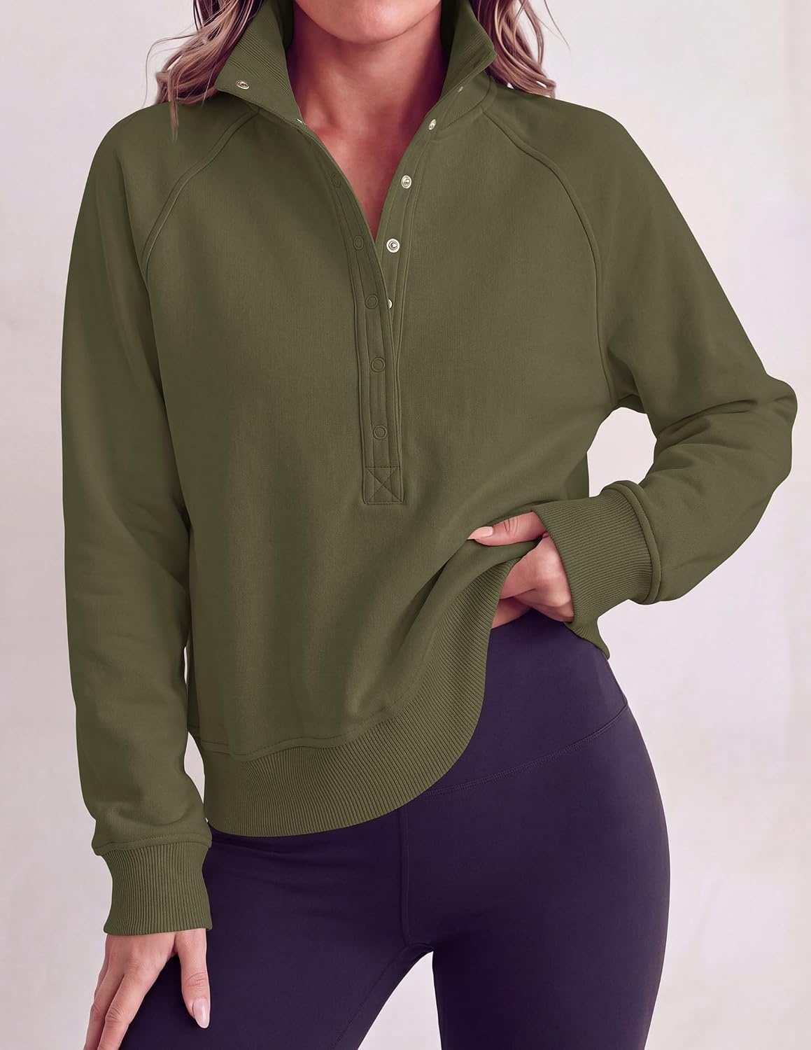 image:imagePRETTYGARDEN Womens Fall Oversized Sweatshirts Mock Neck Henley PulloverArmy Green
