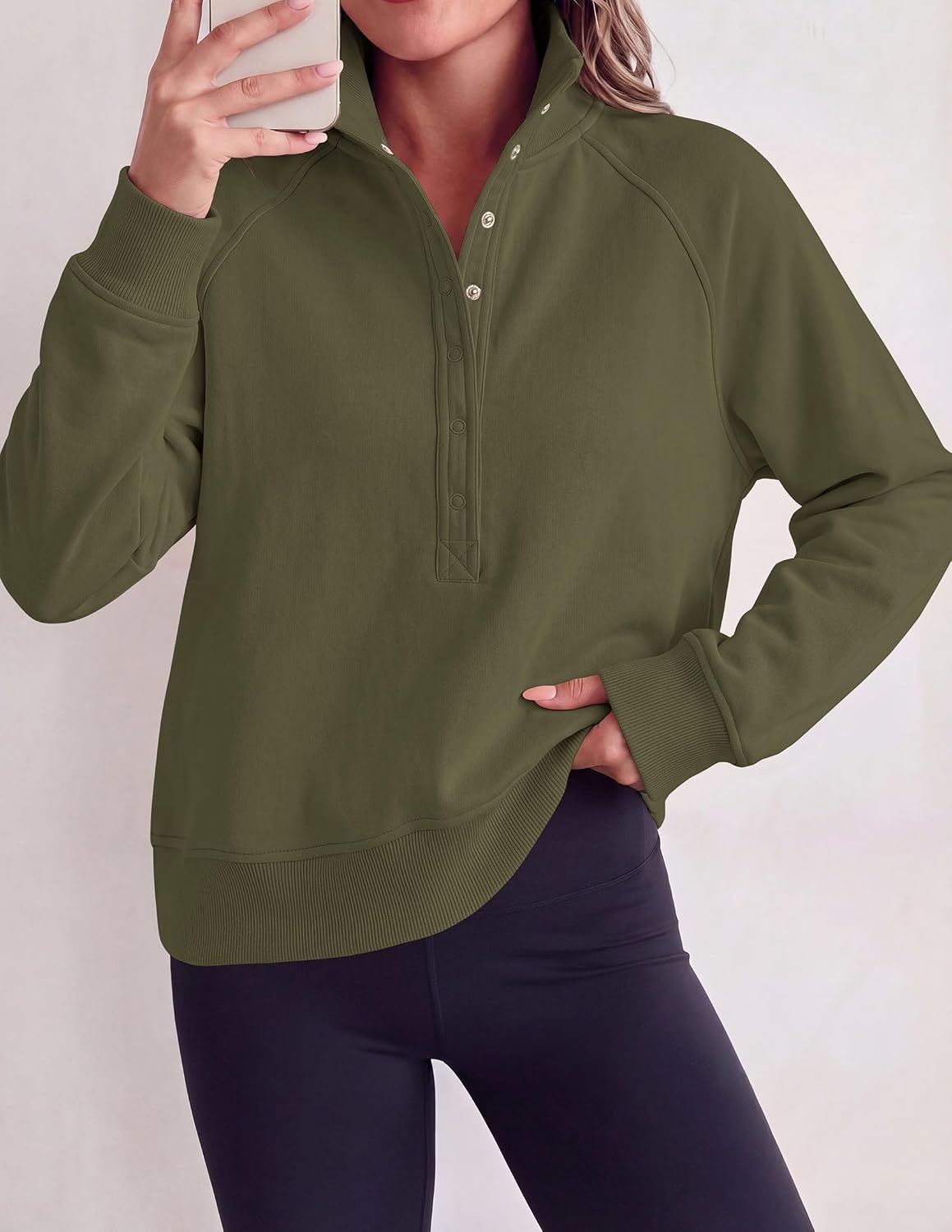 image:imagePRETTYGARDEN Womens Fall Oversized Sweatshirts Mock Neck Henley PulloverArmy Green