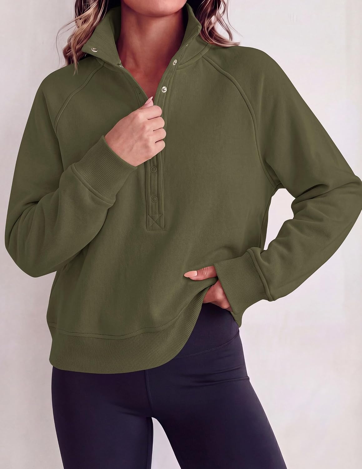 image:imagePRETTYGARDEN Womens Fall Oversized Sweatshirts Mock Neck Henley PulloverArmy Green