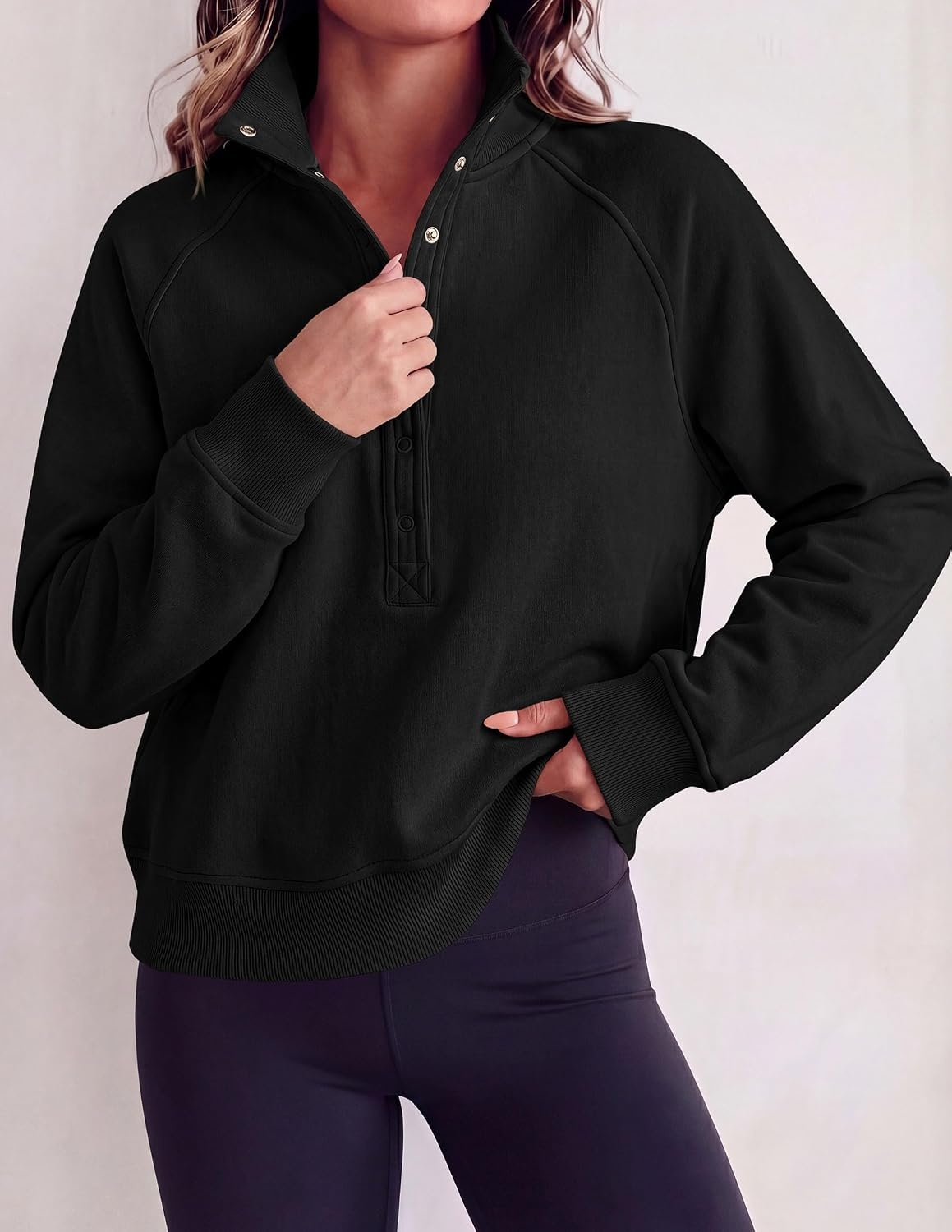 image:imagePRETTYGARDEN Womens Fall Oversized Sweatshirts Mock Neck Henley PulloverBlack