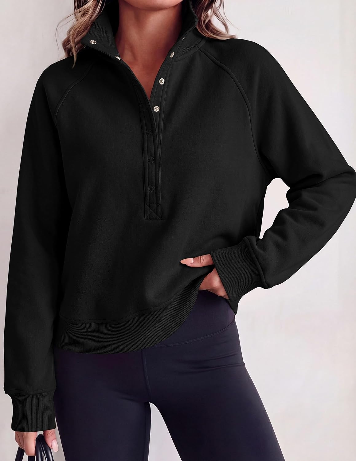 image:imagePRETTYGARDEN Womens Fall Oversized Sweatshirts Mock Neck Henley PulloverBlack