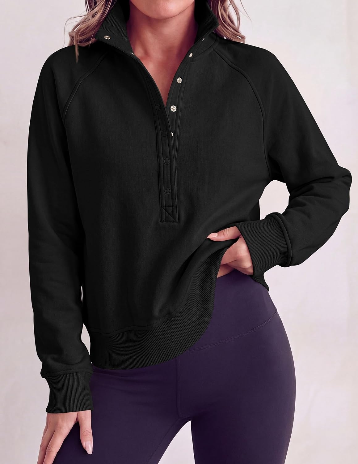 image:imagePRETTYGARDEN Womens Fall Oversized Sweatshirts Mock Neck Henley PulloverBlack