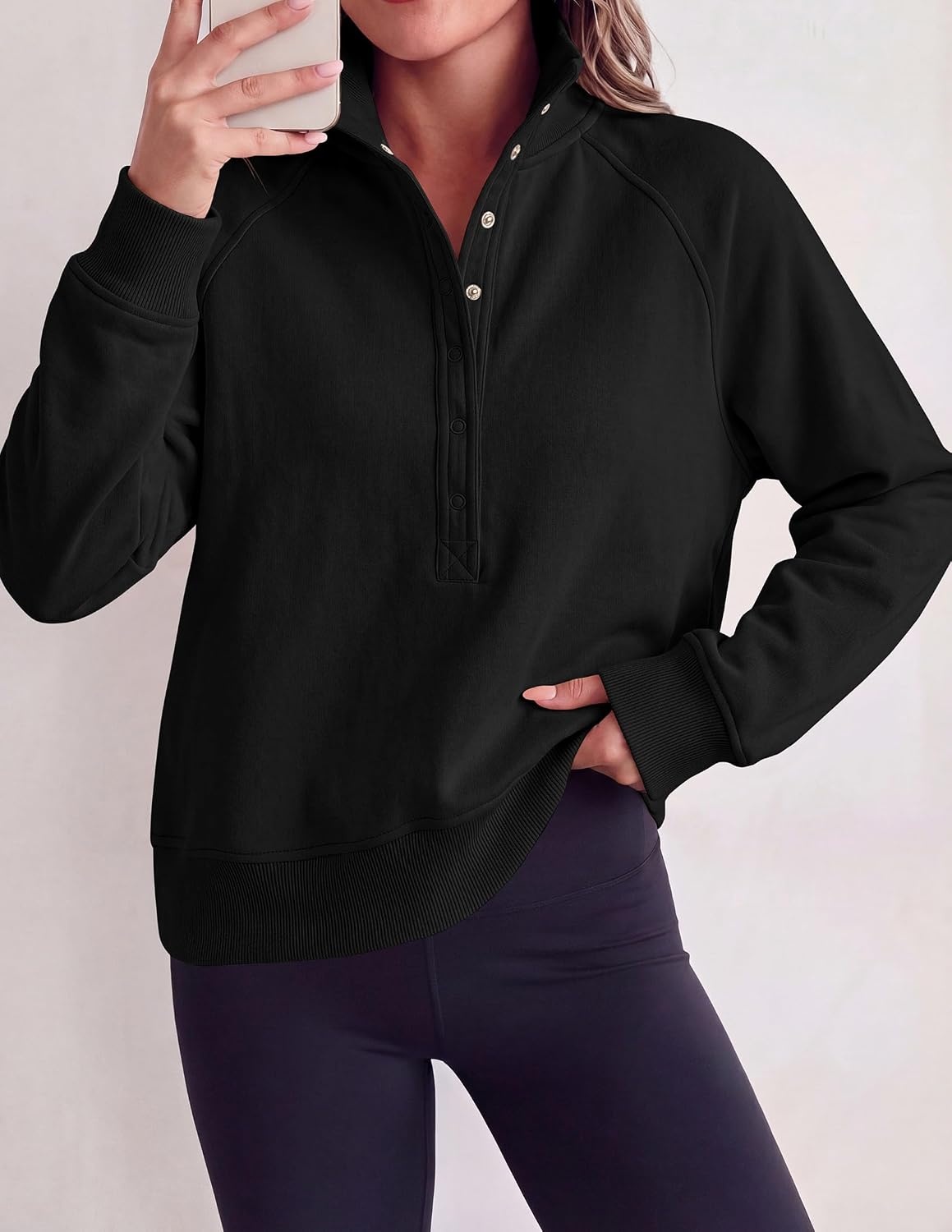 image:imagePRETTYGARDEN Womens Fall Oversized Sweatshirts Mock Neck Henley PulloverBlack