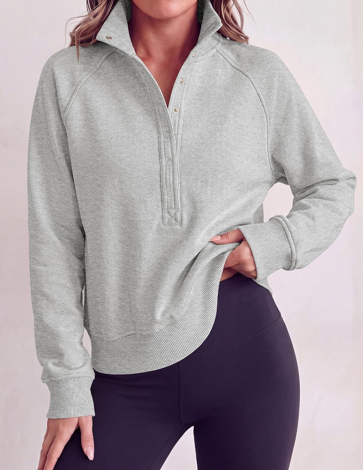 image:imagePRETTYGARDEN Womens Fall Oversized Sweatshirts Mock Neck Henley PulloverGrey