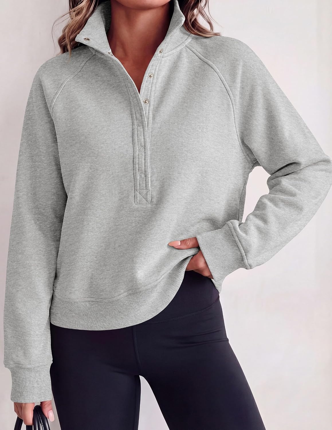 image:imagePRETTYGARDEN Womens Fall Oversized Sweatshirts Mock Neck Henley PulloverGrey