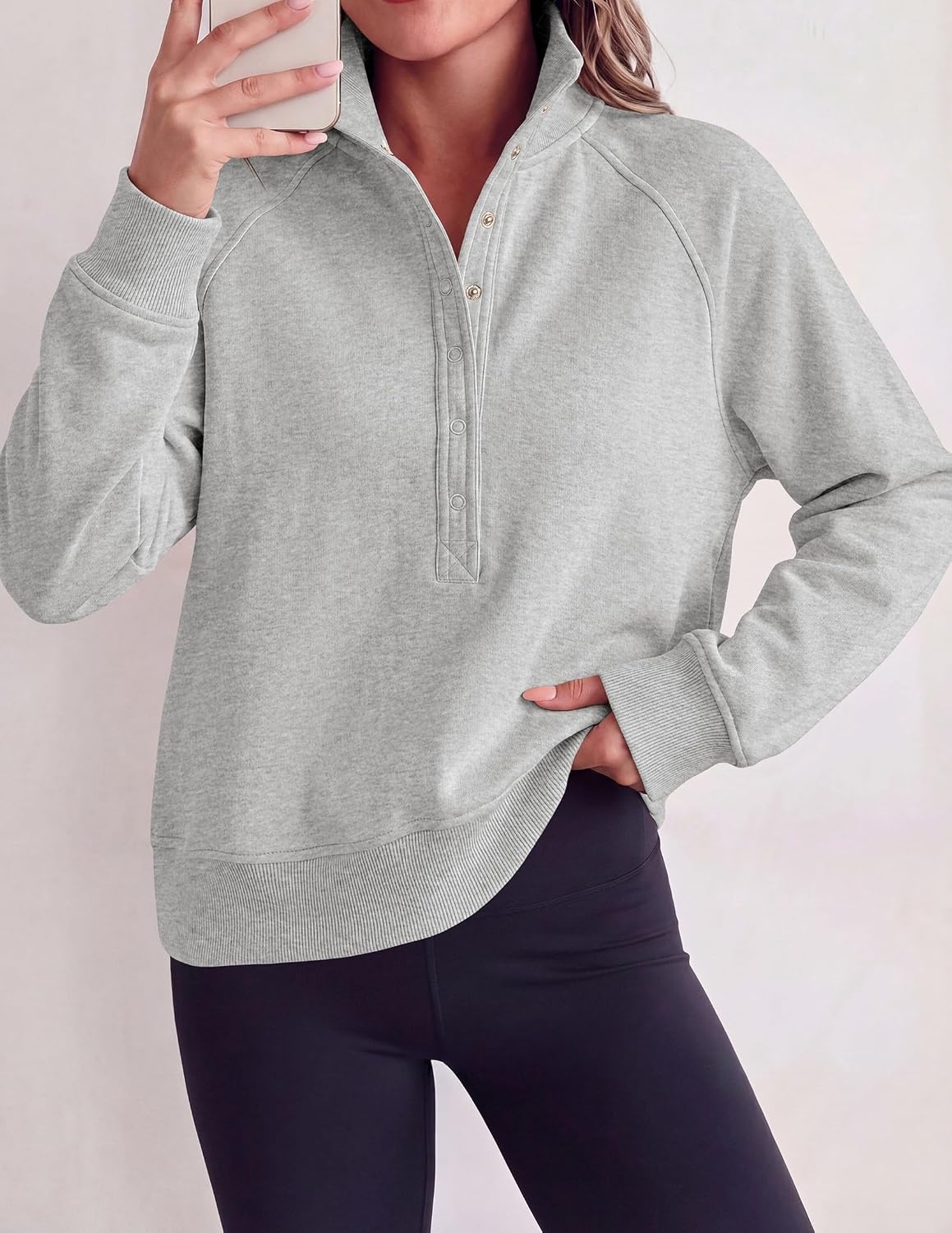 image:imagePRETTYGARDEN Womens Fall Oversized Sweatshirts Mock Neck Henley PulloverGrey