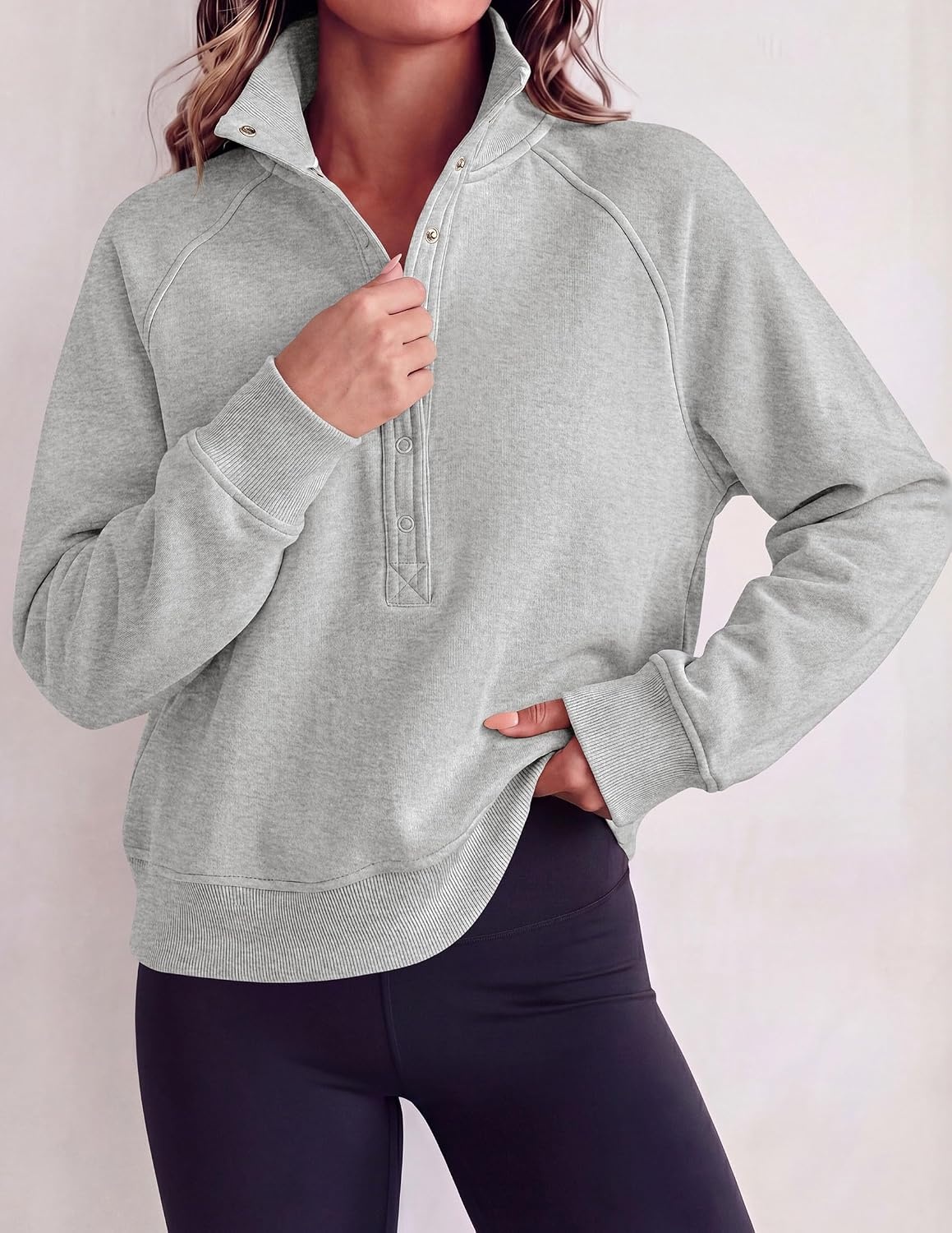 image:imagePRETTYGARDEN Womens Fall Oversized Sweatshirts Mock Neck Henley PulloverGrey