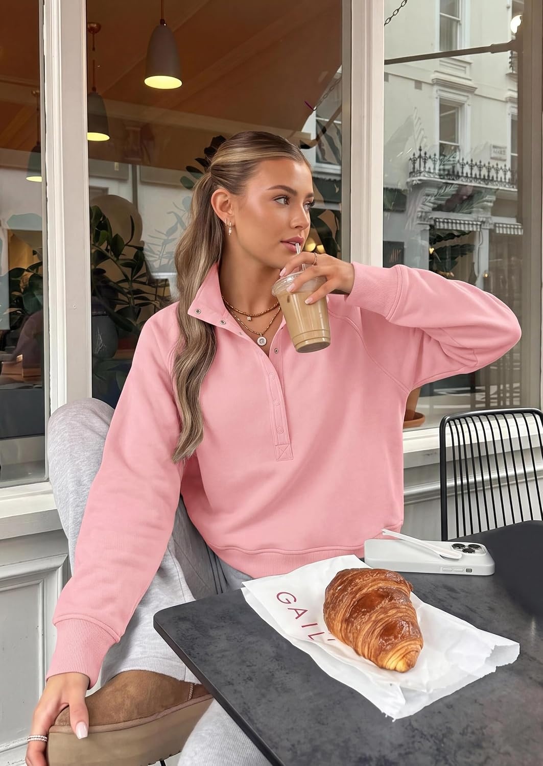 image:imagePRETTYGARDEN Womens Fall Oversized Sweatshirts Mock Neck Henley PulloverPink