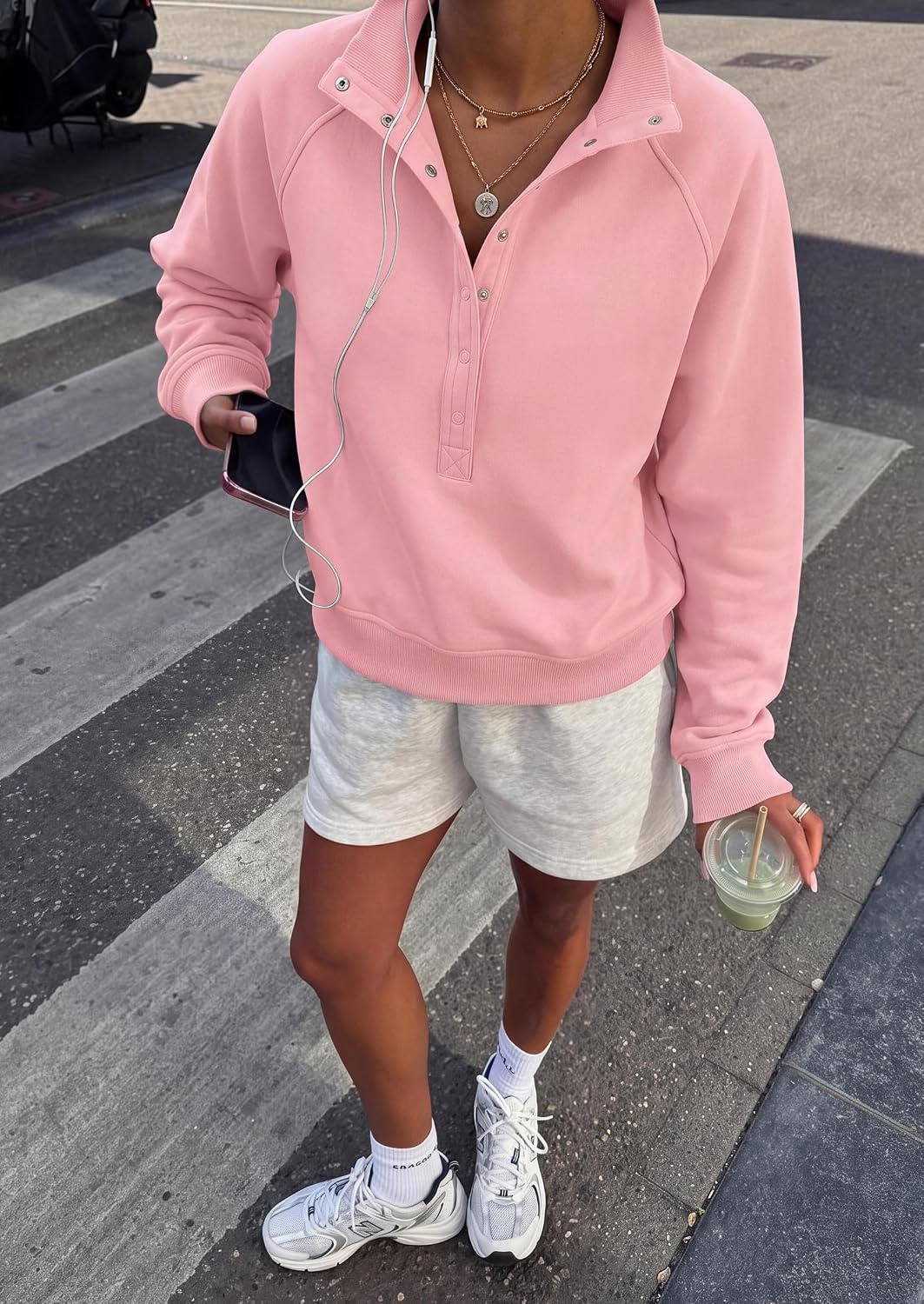 image:imagePRETTYGARDEN Womens Fall Oversized Sweatshirts Mock Neck Henley PulloverPink