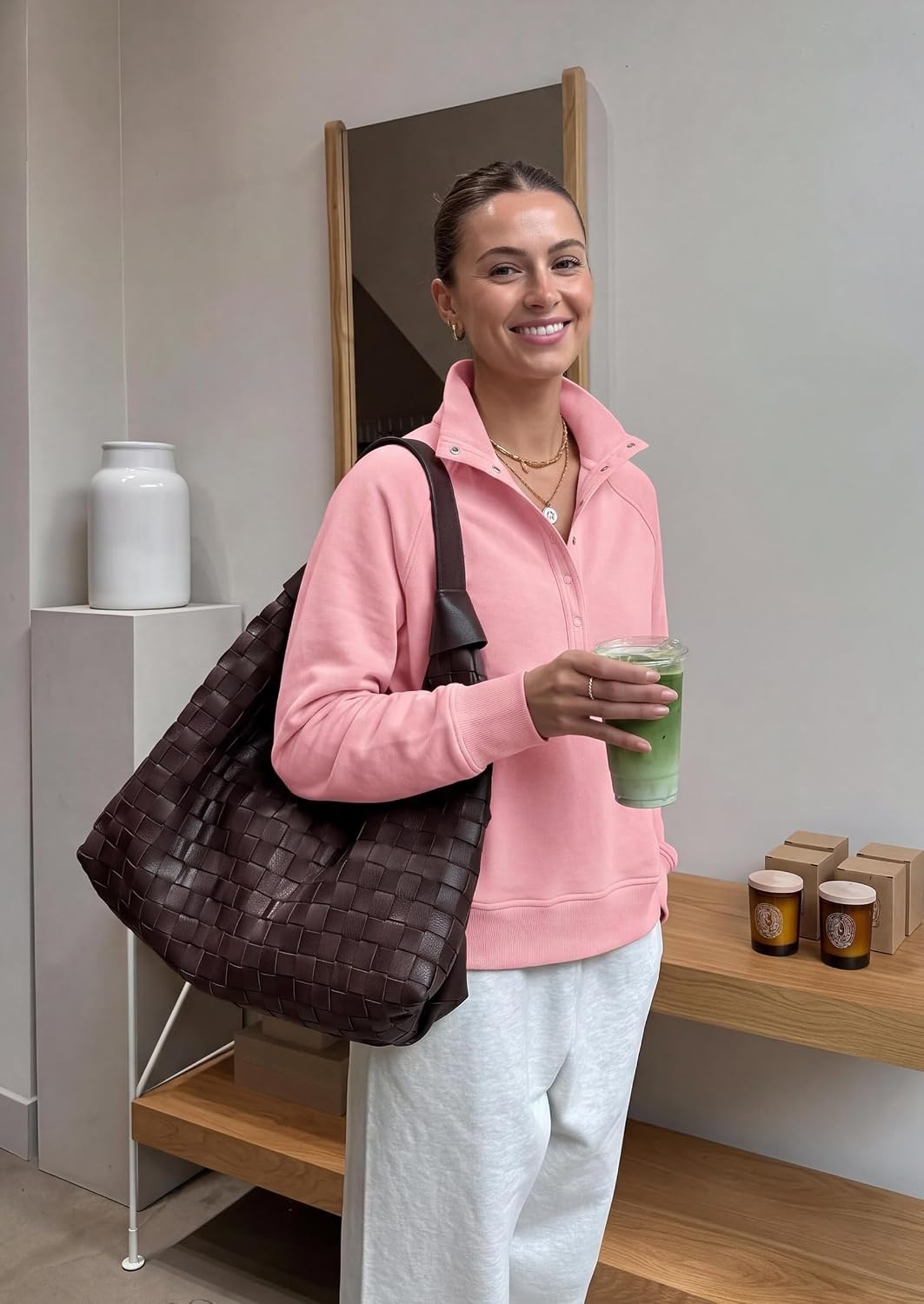 image:imagePRETTYGARDEN Womens Fall Oversized Sweatshirts Mock Neck Henley PulloverPink