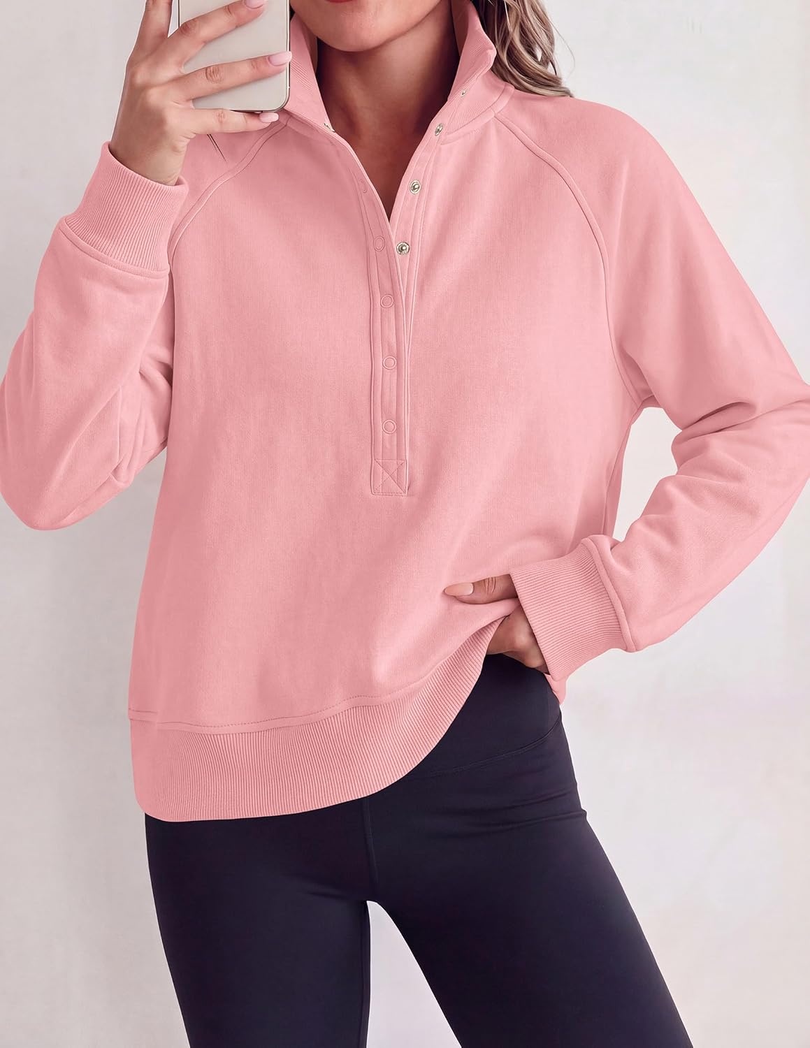 image:imagePRETTYGARDEN Womens Fall Oversized Sweatshirts Mock Neck Henley PulloverPink