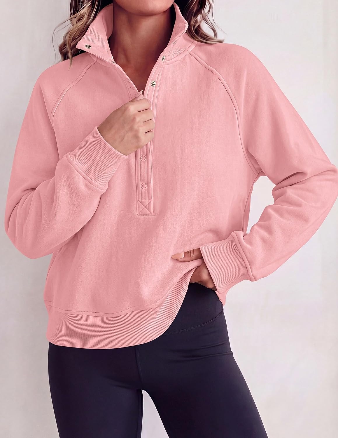 image:imagePRETTYGARDEN Womens Fall Oversized Sweatshirts Mock Neck Henley PulloverPink