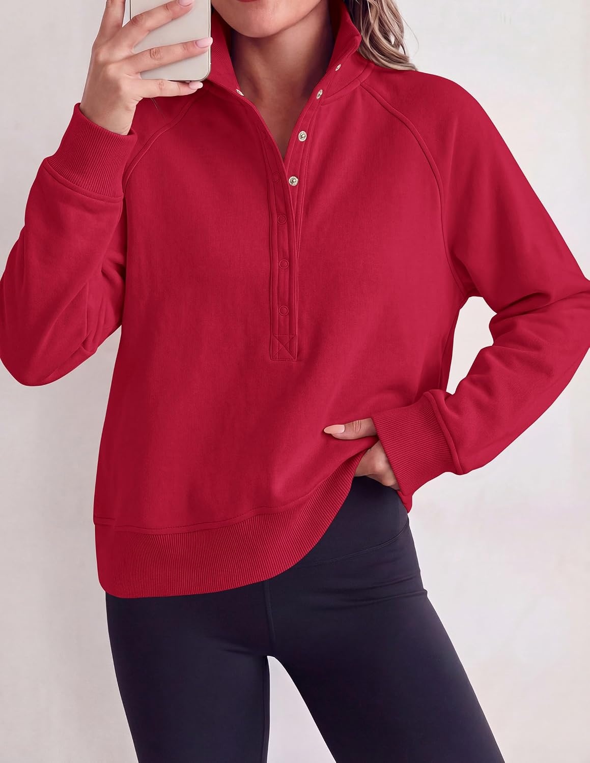 image:imagePRETTYGARDEN Womens Fall Oversized Sweatshirts Mock Neck Henley PulloverRed