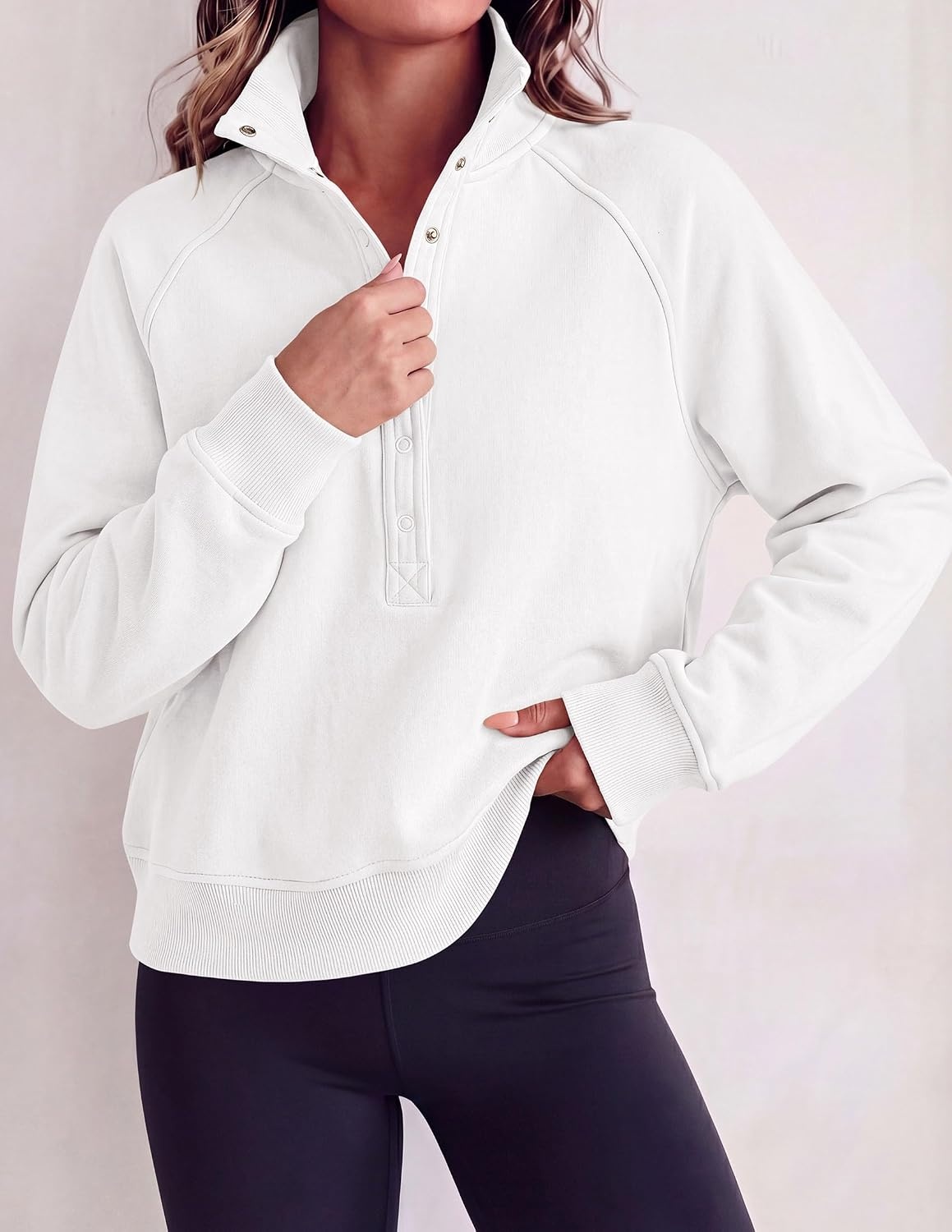 image:imagePRETTYGARDEN Womens Fall Oversized Sweatshirts Mock Neck Henley PulloverWhite