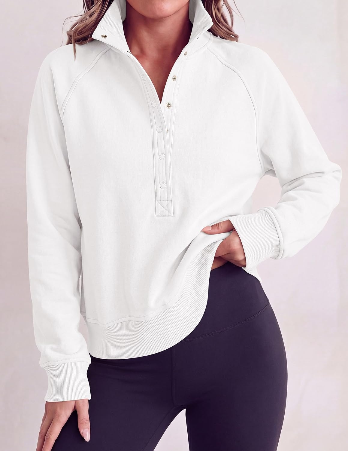 image:imagePRETTYGARDEN Womens Fall Oversized Sweatshirts Mock Neck Henley PulloverWhite