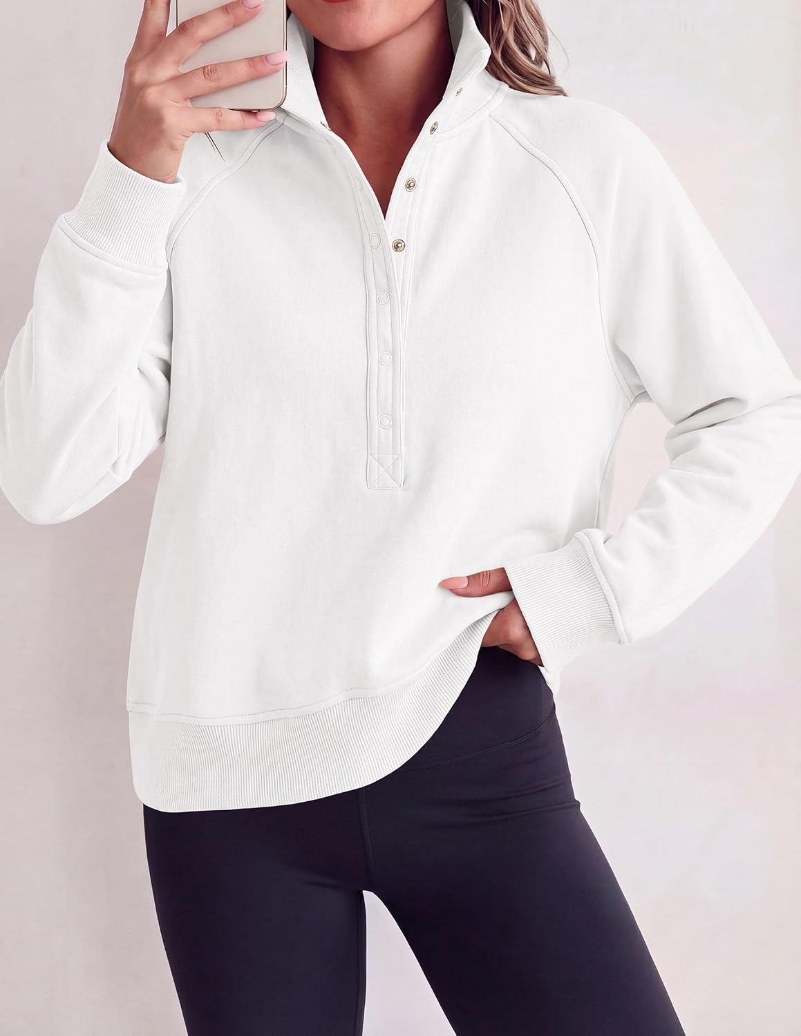 image:imagePRETTYGARDEN Womens Fall Oversized Sweatshirts Mock Neck Henley PulloverWhite