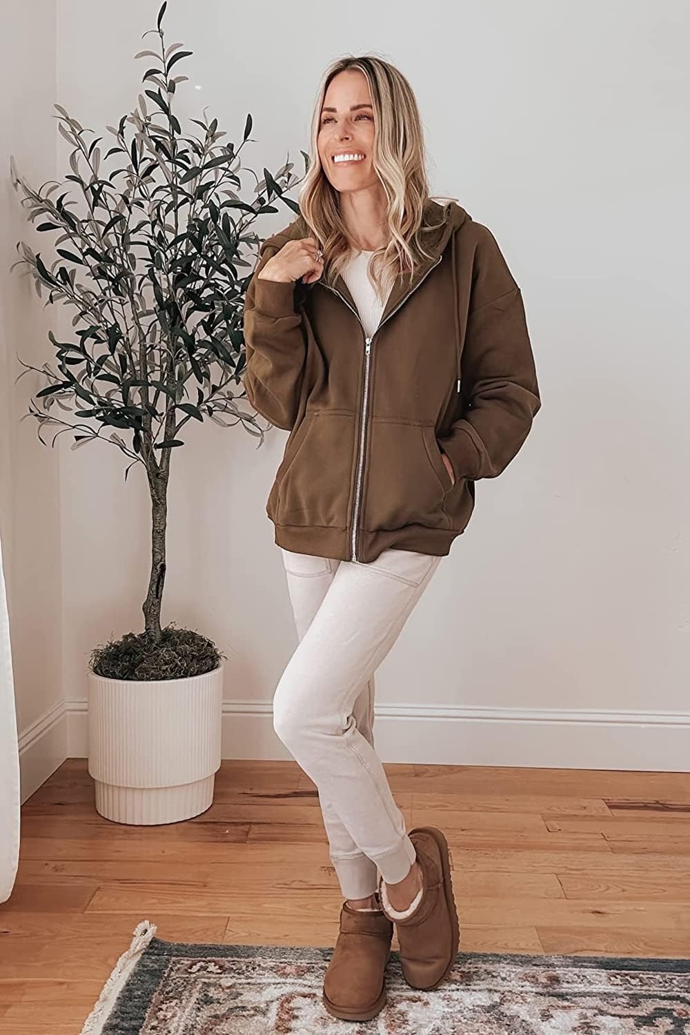 image:imagePRETTYGARDEN Womens Fall Zip Up Hoodies SweatshirtsBrown