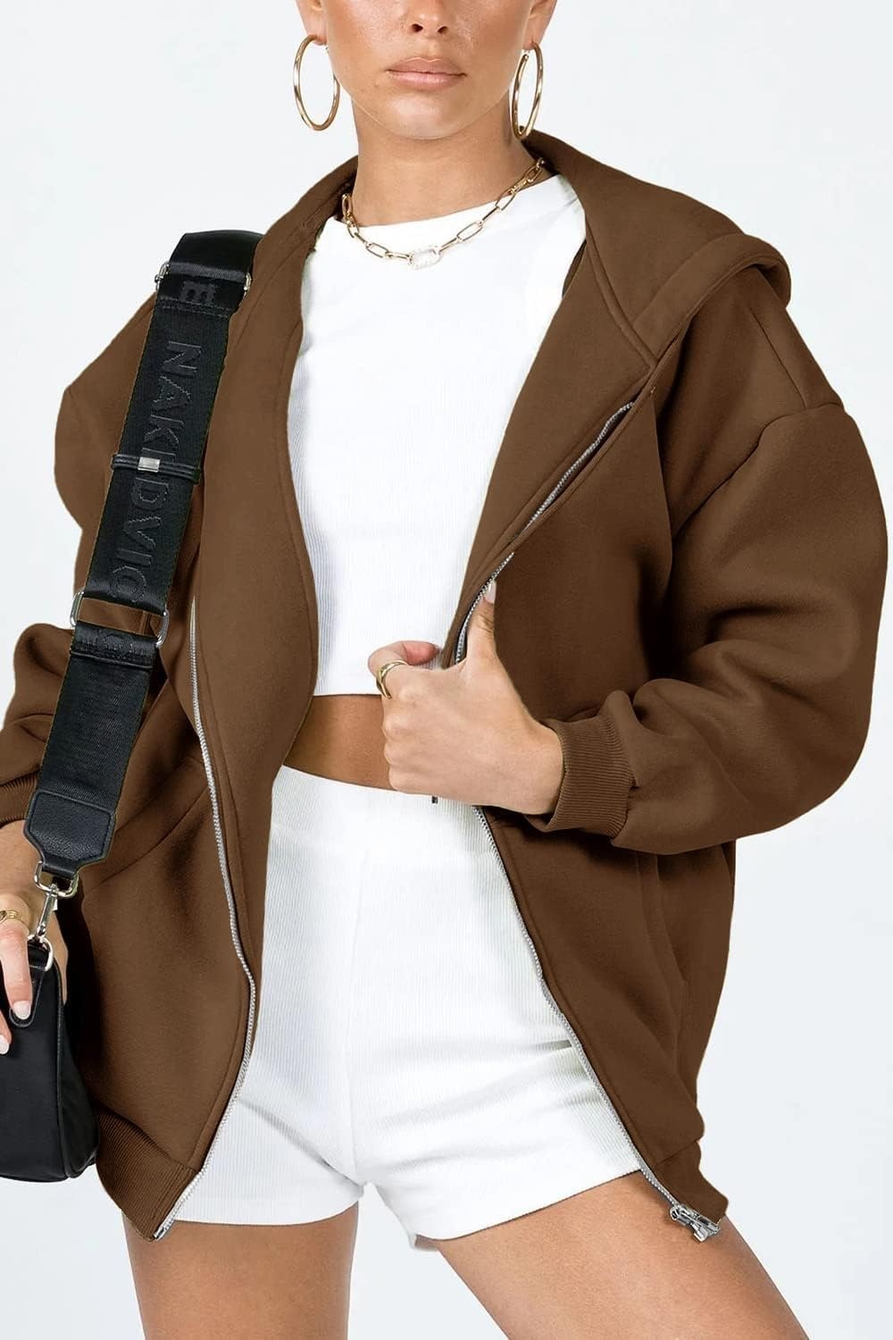 image:imagePRETTYGARDEN Womens Fall Zip Up Hoodies SweatshirtsBrown