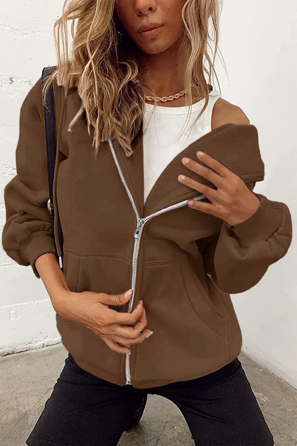 image:imagePRETTYGARDEN Womens Fall Zip Up Hoodies SweatshirtsBrown