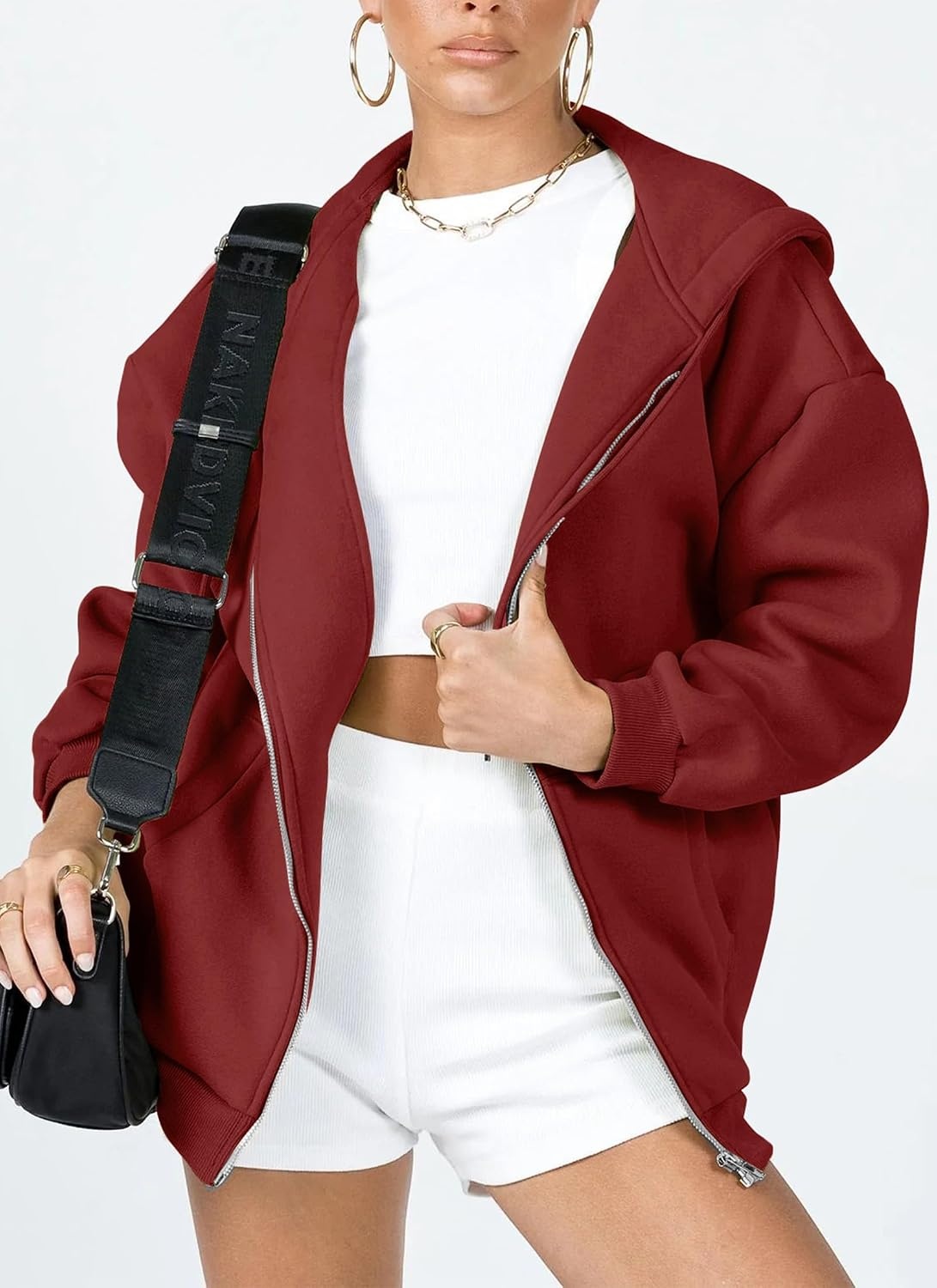 image:imagePRETTYGARDEN Womens Fall Zip Up Hoodies SweatshirtsBrown Red