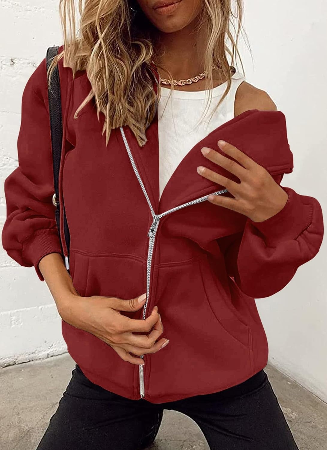 image:imagePRETTYGARDEN Womens Fall Zip Up Hoodies SweatshirtsBrown Red