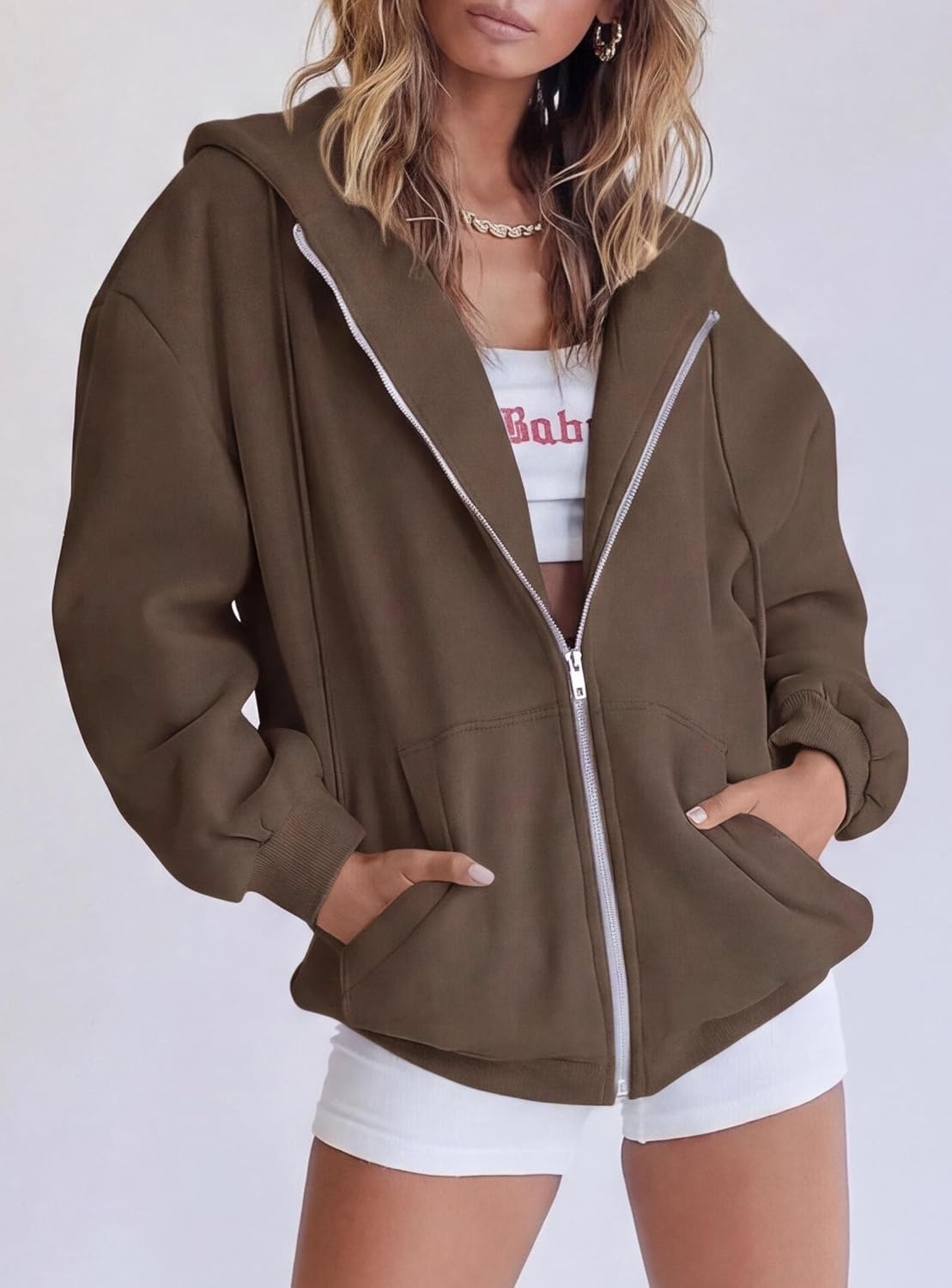 image:imagePRETTYGARDEN Womens Fall Zip Up Hoodies SweatshirtsCoffee