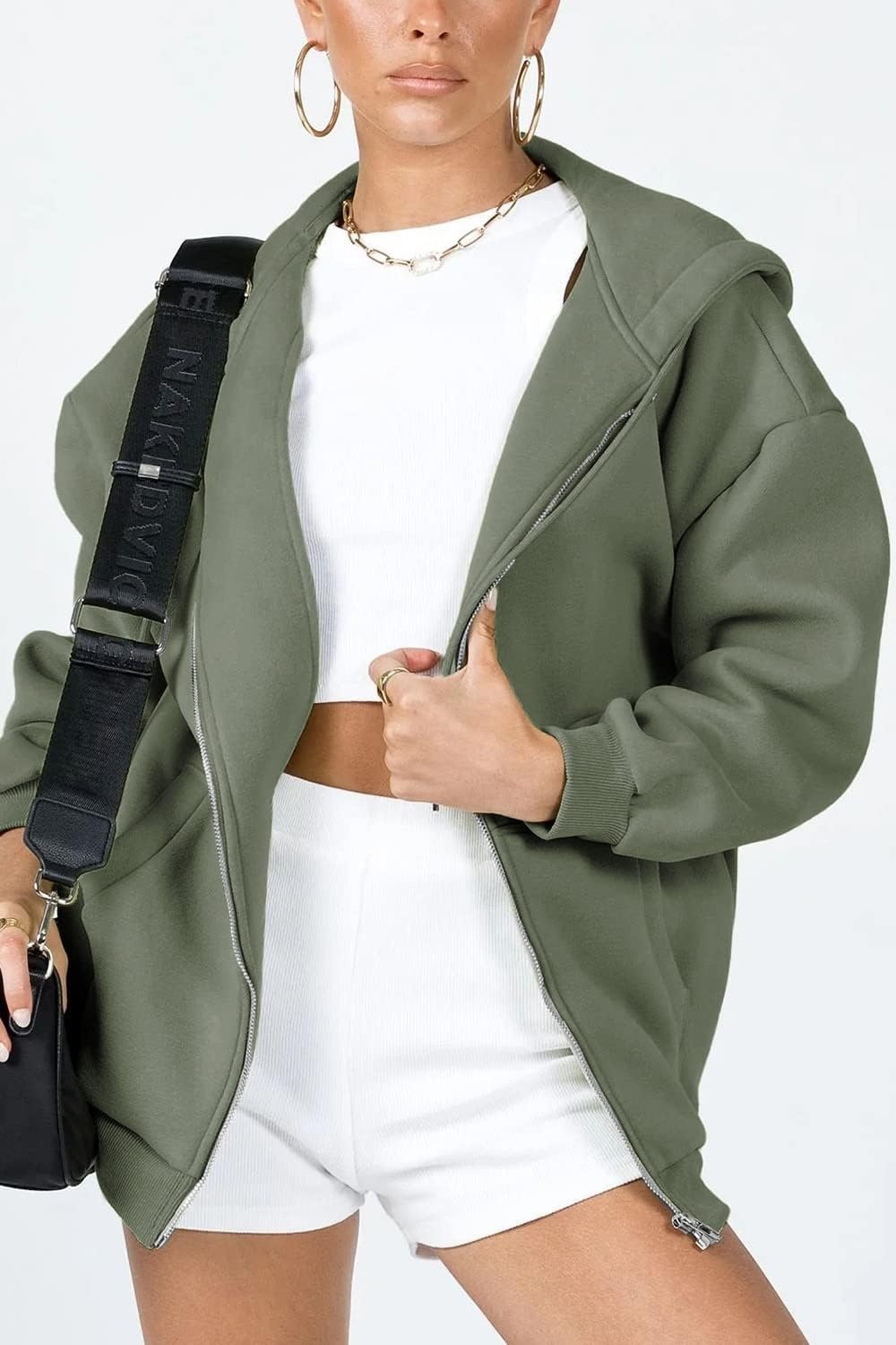 image:imagePRETTYGARDEN Womens Fall Zip Up Hoodies SweatshirtsGrey Green