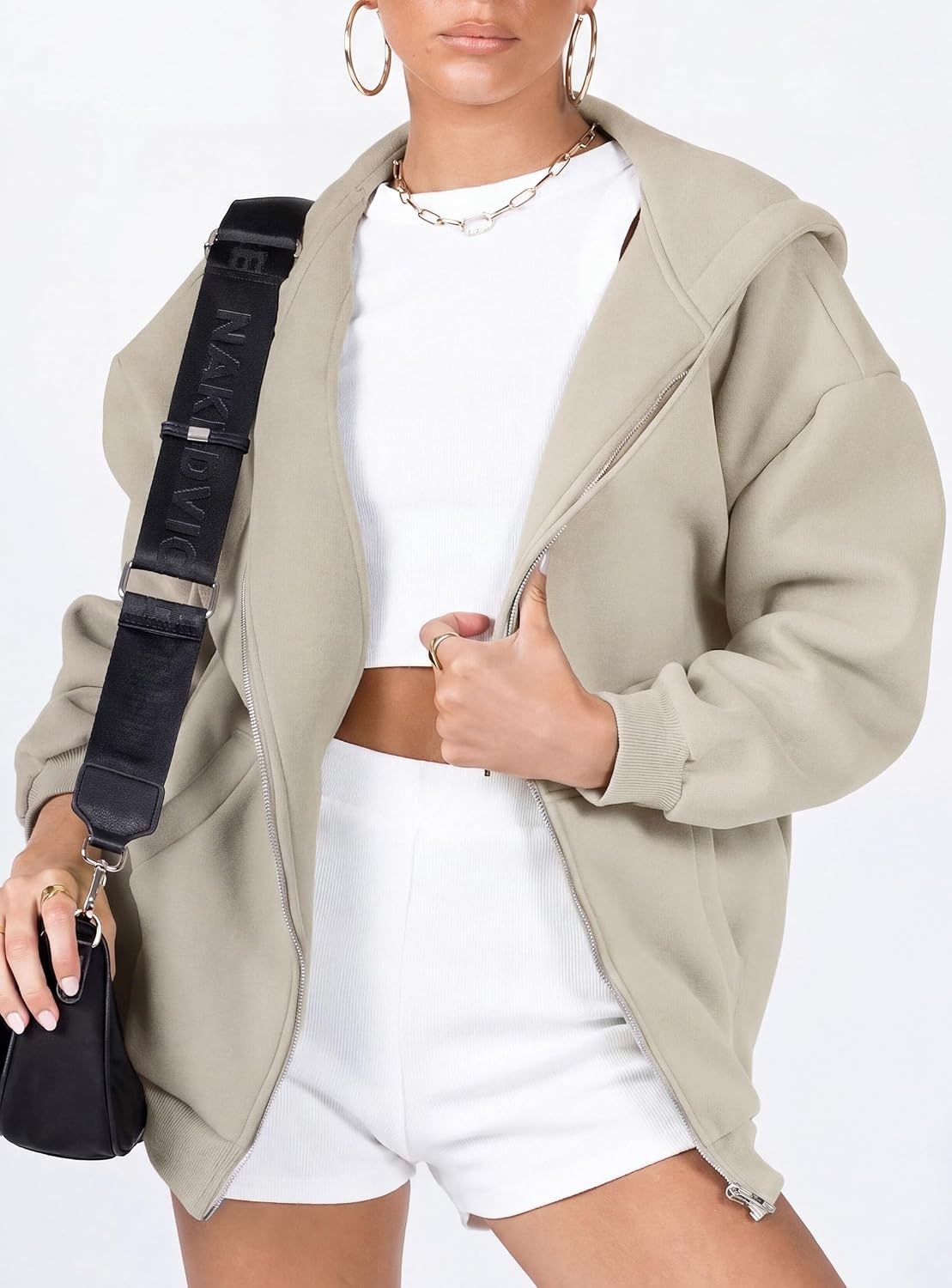 image:imagePRETTYGARDEN Womens Fall Zip Up Hoodies SweatshirtsGrey Khaki