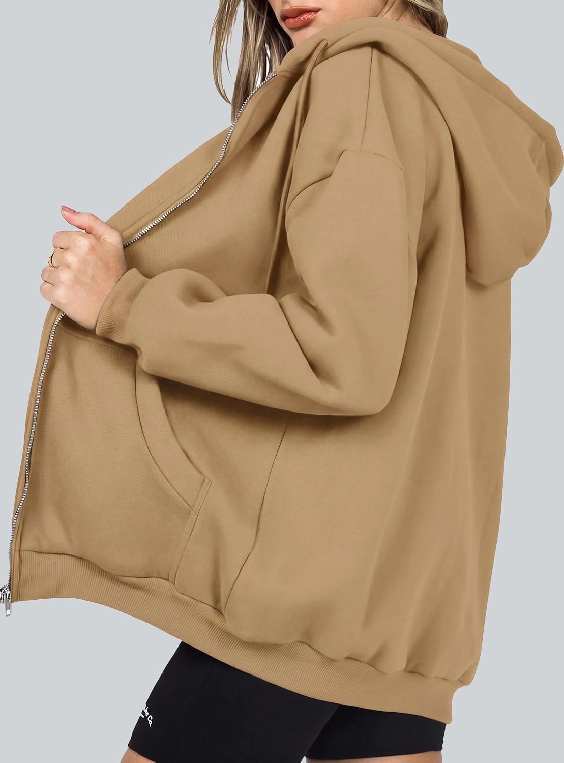image:imagePRETTYGARDEN Womens Fall Zip Up Hoodies SweatshirtsKhaki