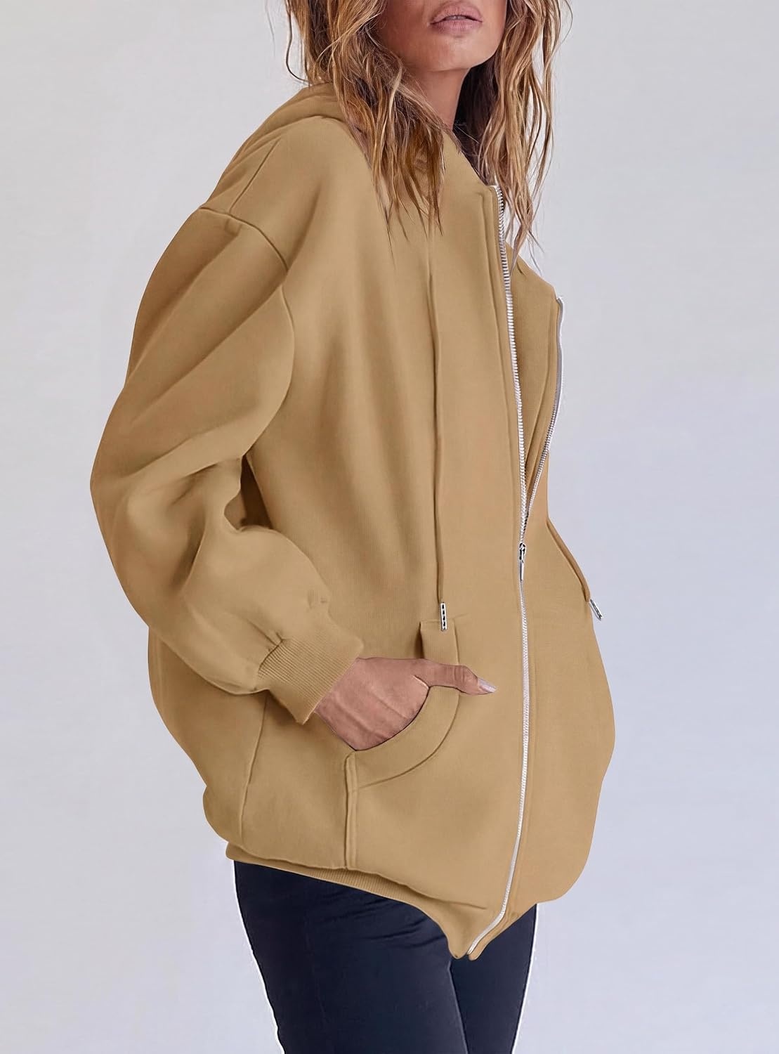 image:imagePRETTYGARDEN Womens Fall Zip Up Hoodies SweatshirtsKhaki