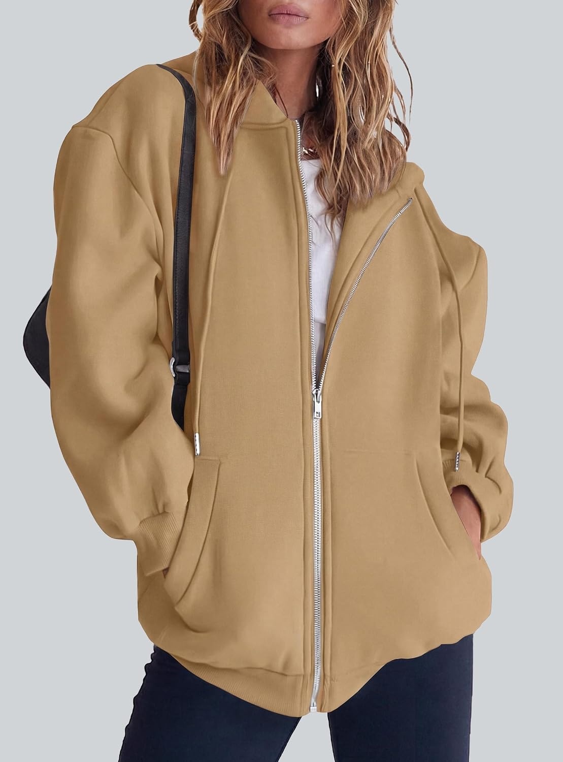 image:imagePRETTYGARDEN Womens Fall Zip Up Hoodies SweatshirtsKhaki