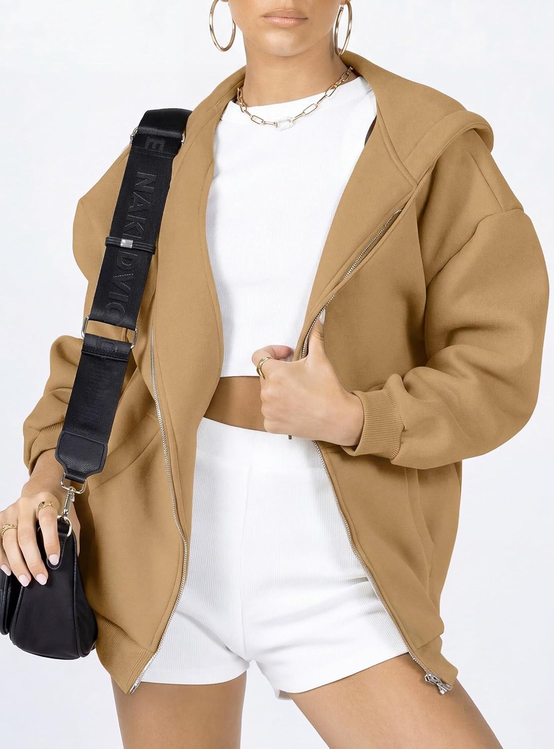 image:imagePRETTYGARDEN Womens Fall Zip Up Hoodies SweatshirtsKhaki