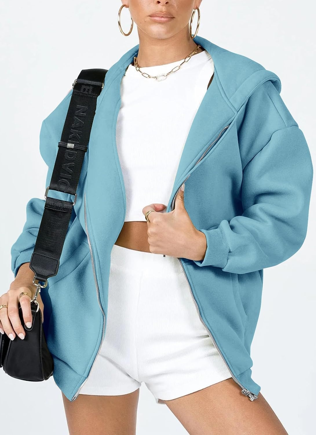 image:imagePRETTYGARDEN Womens Fall Zip Up Hoodies SweatshirtsLake Blue