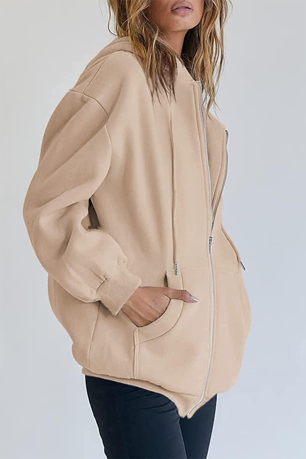 image:imagePRETTYGARDEN Womens Fall Zip Up Hoodies SweatshirtsLight Khaki