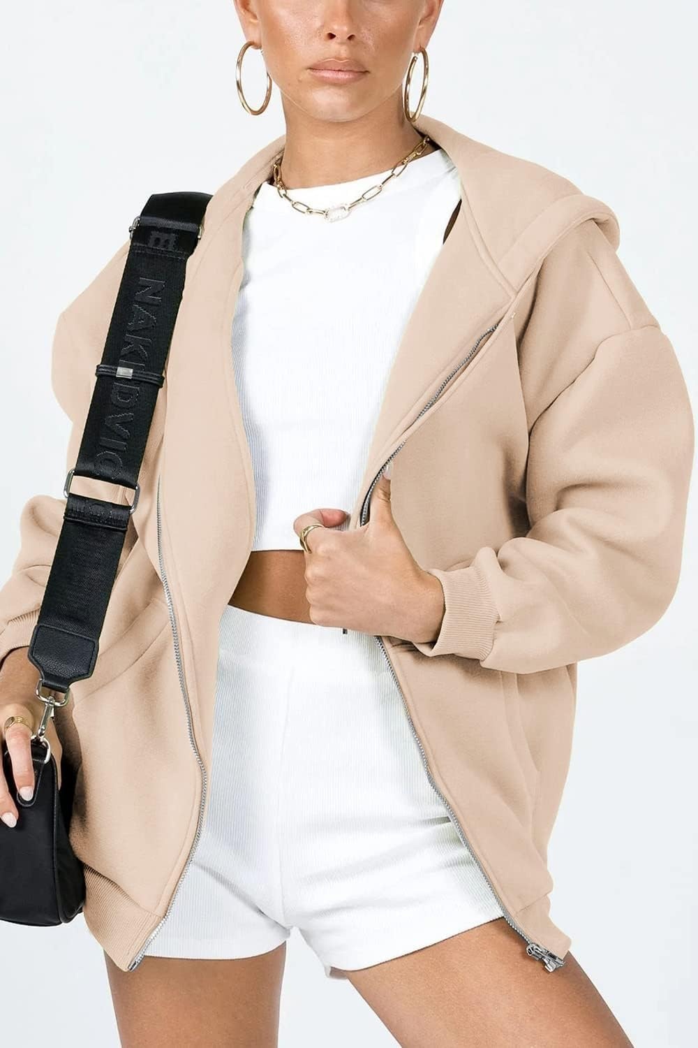 image:imagePRETTYGARDEN Womens Fall Zip Up Hoodies SweatshirtsLight Khaki