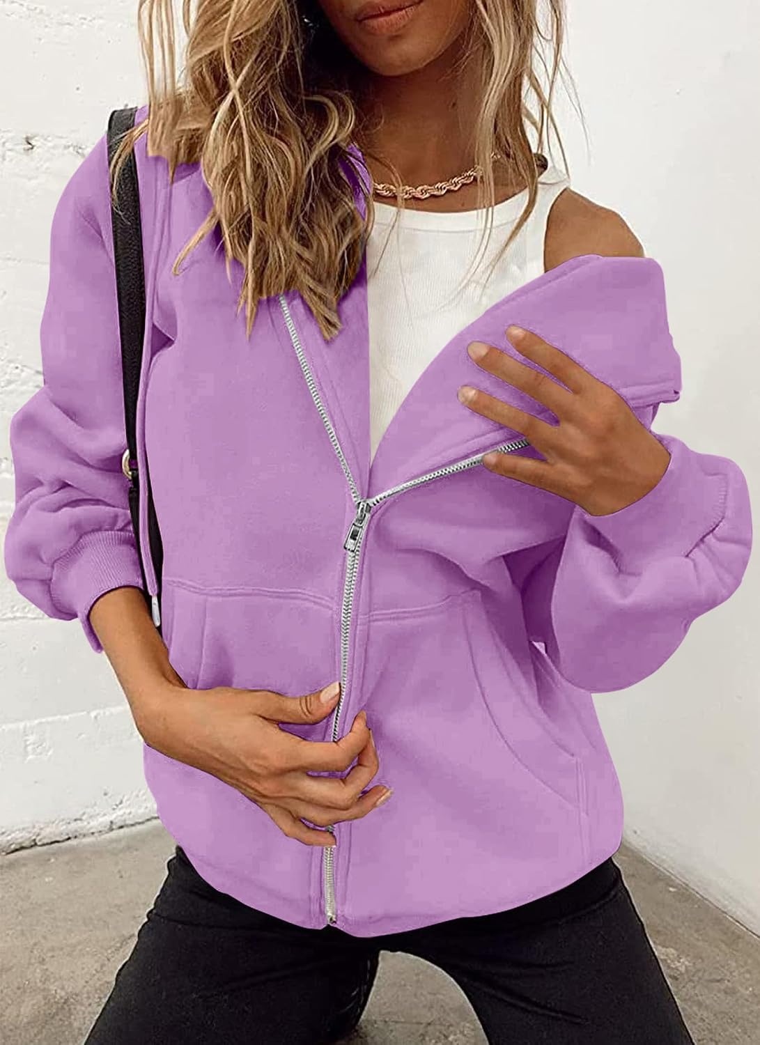 image:imagePRETTYGARDEN Womens Fall Zip Up Hoodies SweatshirtsLight Purple
