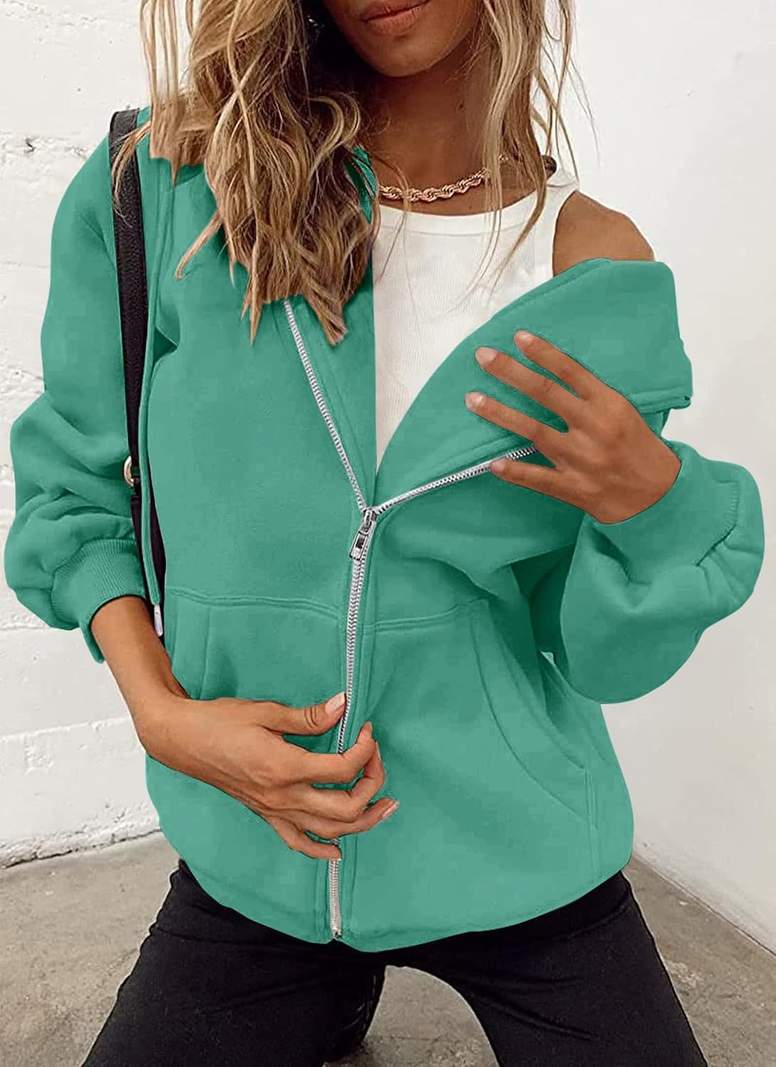 image:imagePRETTYGARDEN Womens Fall Zip Up Hoodies SweatshirtsMint Green