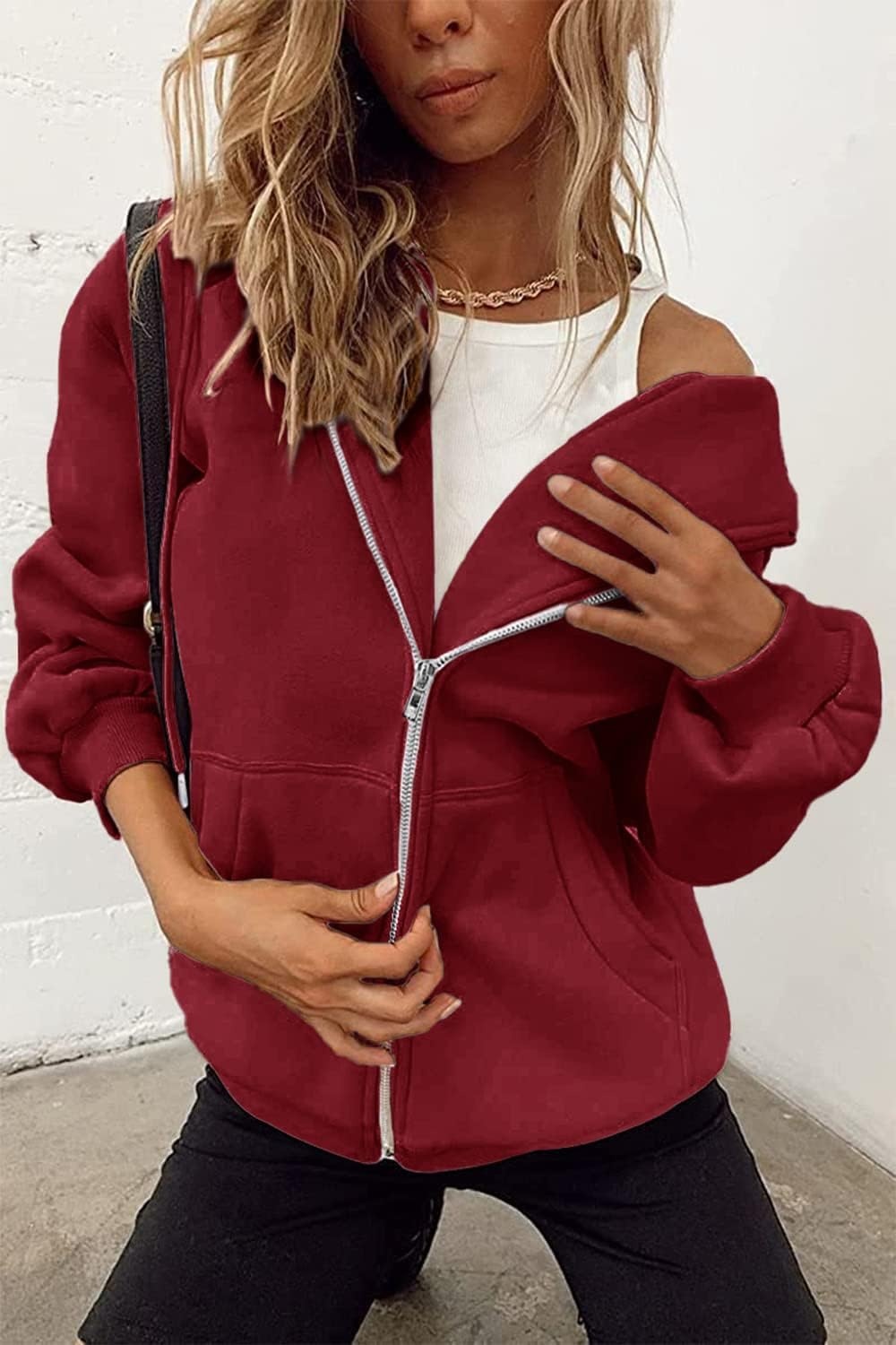 image:imagePRETTYGARDEN Womens Fall Zip Up Hoodies SweatshirtsRed