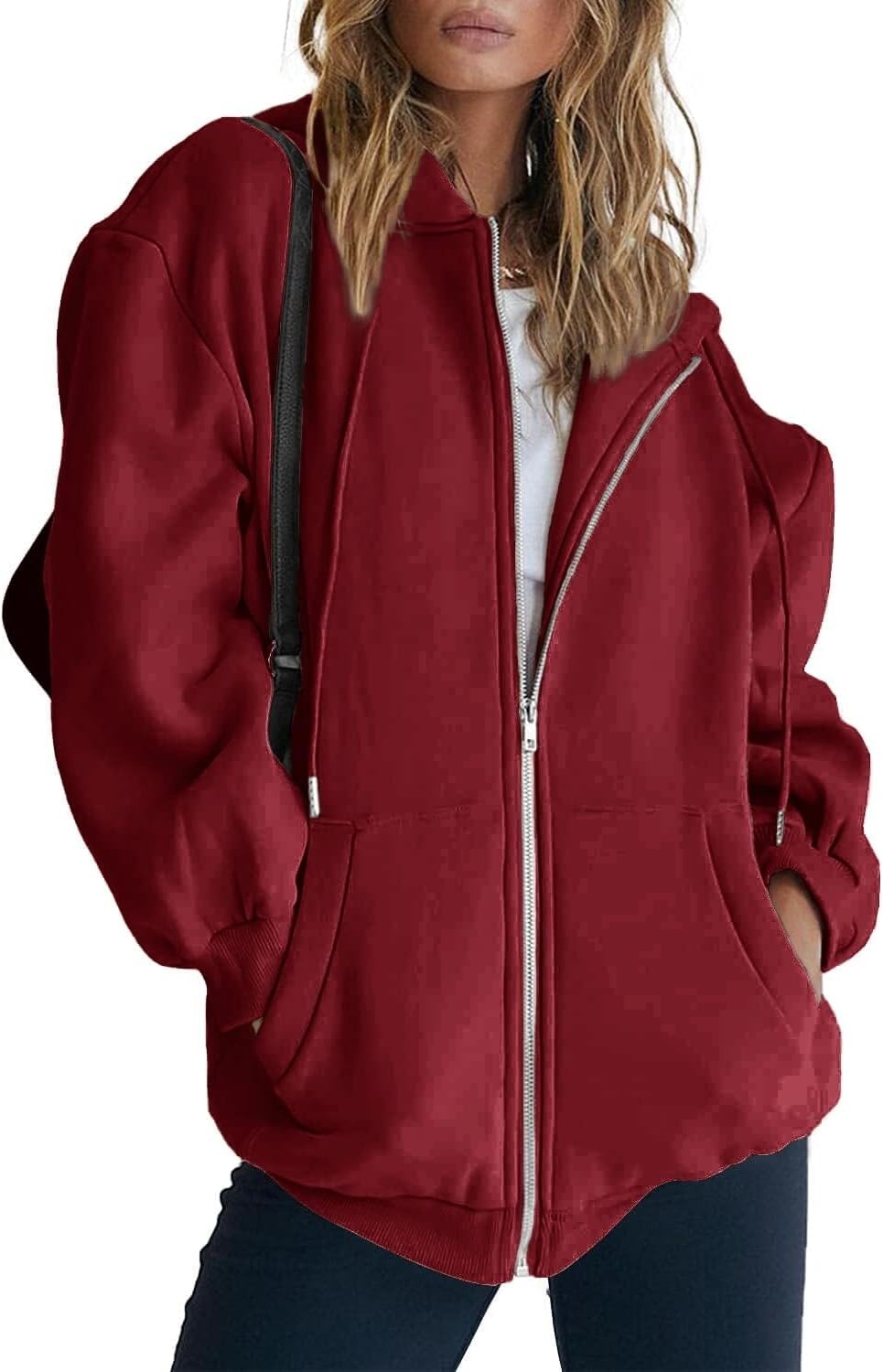 image:imagePRETTYGARDEN Womens Fall Zip Up Hoodies SweatshirtsRed